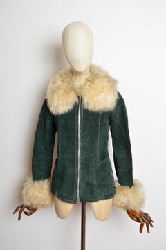 Fluffy 1970’s Bottle Green Penny Lane Vintage Suede Shearling Coat - Jacket