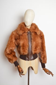 Fluffy 1970’s Ginger Shearling Sheepskin & Brown Leather bomber jacket Fur coat