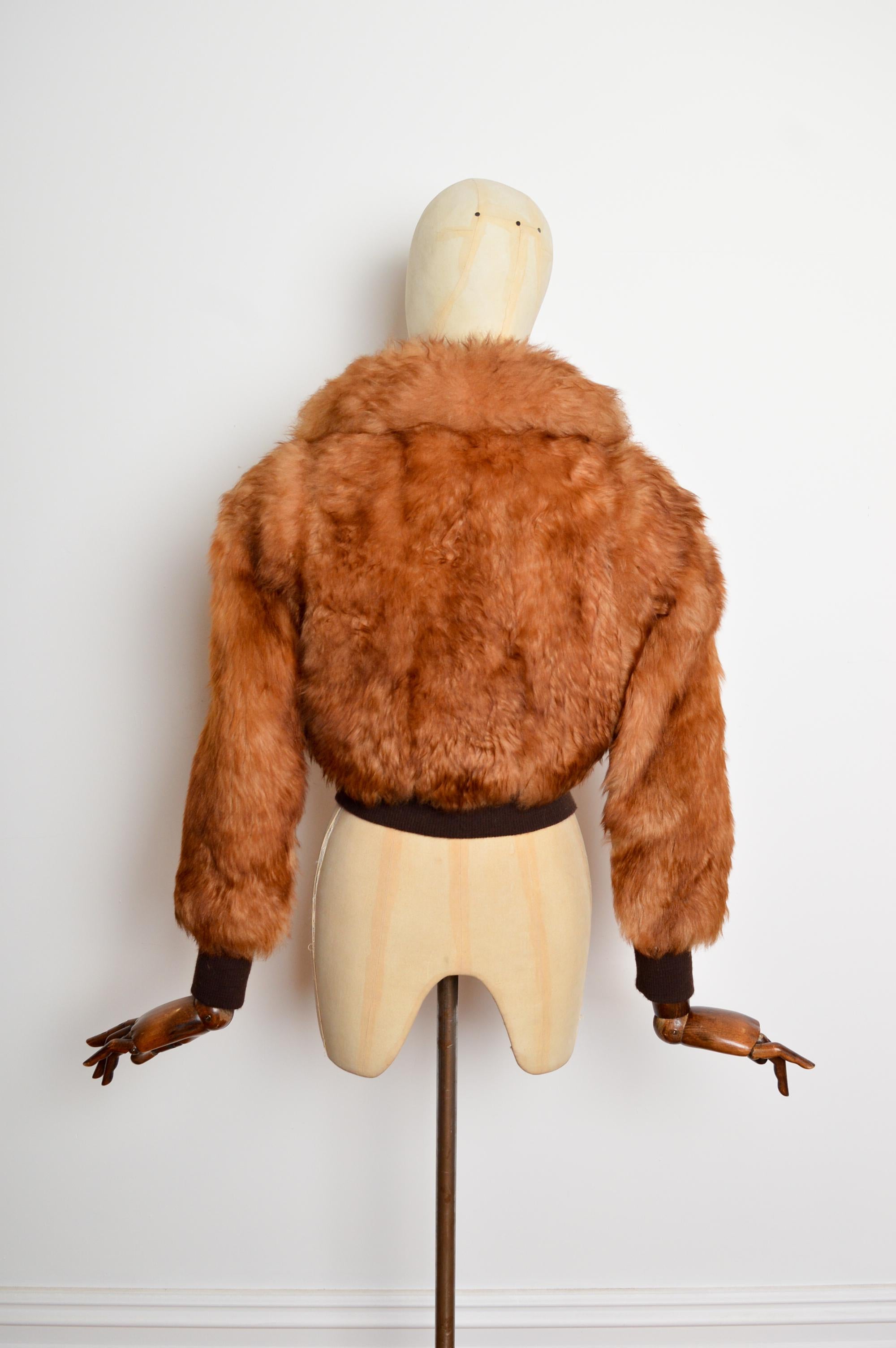 Vaporoso bomber anni '70 in montone Ginger e pelle marrone Cappotto di pelliccia in vendita 1