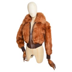 Fluffy 1970’s Ginger Shearling Sheepskin 
Brown Leather bomber jacket Fur coat