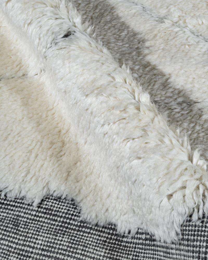 Moroccan Fluffy Collection Erased Ivory Charcoal Hand Knotted Rug  9' x 12' For Sale 5