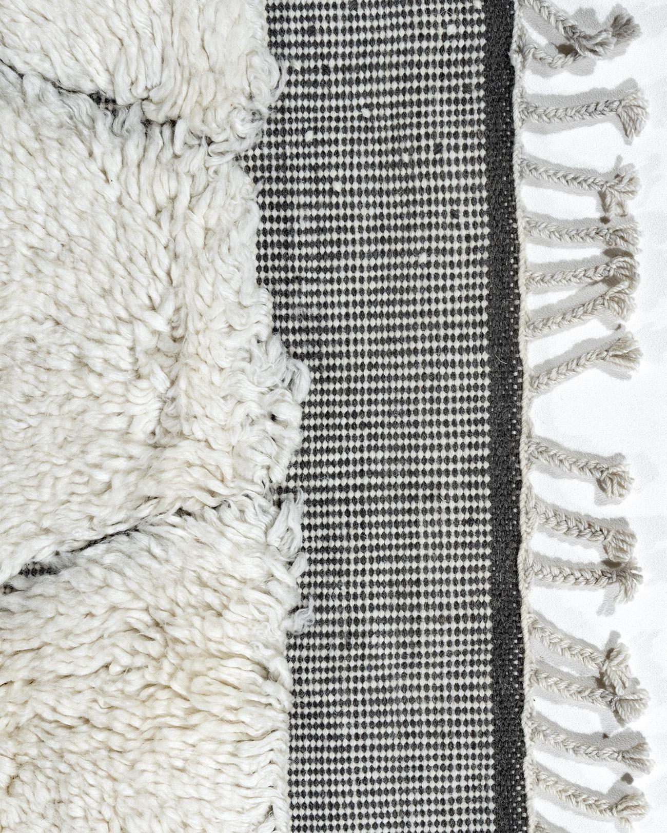 Moroccan Fluffy Collection Erased Ivory Charcoal Hand Knotted Rug  9' x 12' For Sale 6