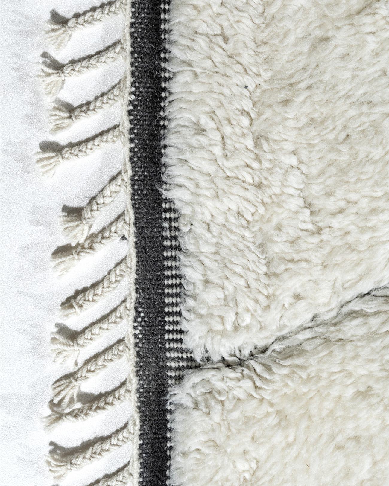 Moroccan Fluffy Collection Erased Ivory Charcoal Hand Knotted Rug  9' x 12' For Sale 7
