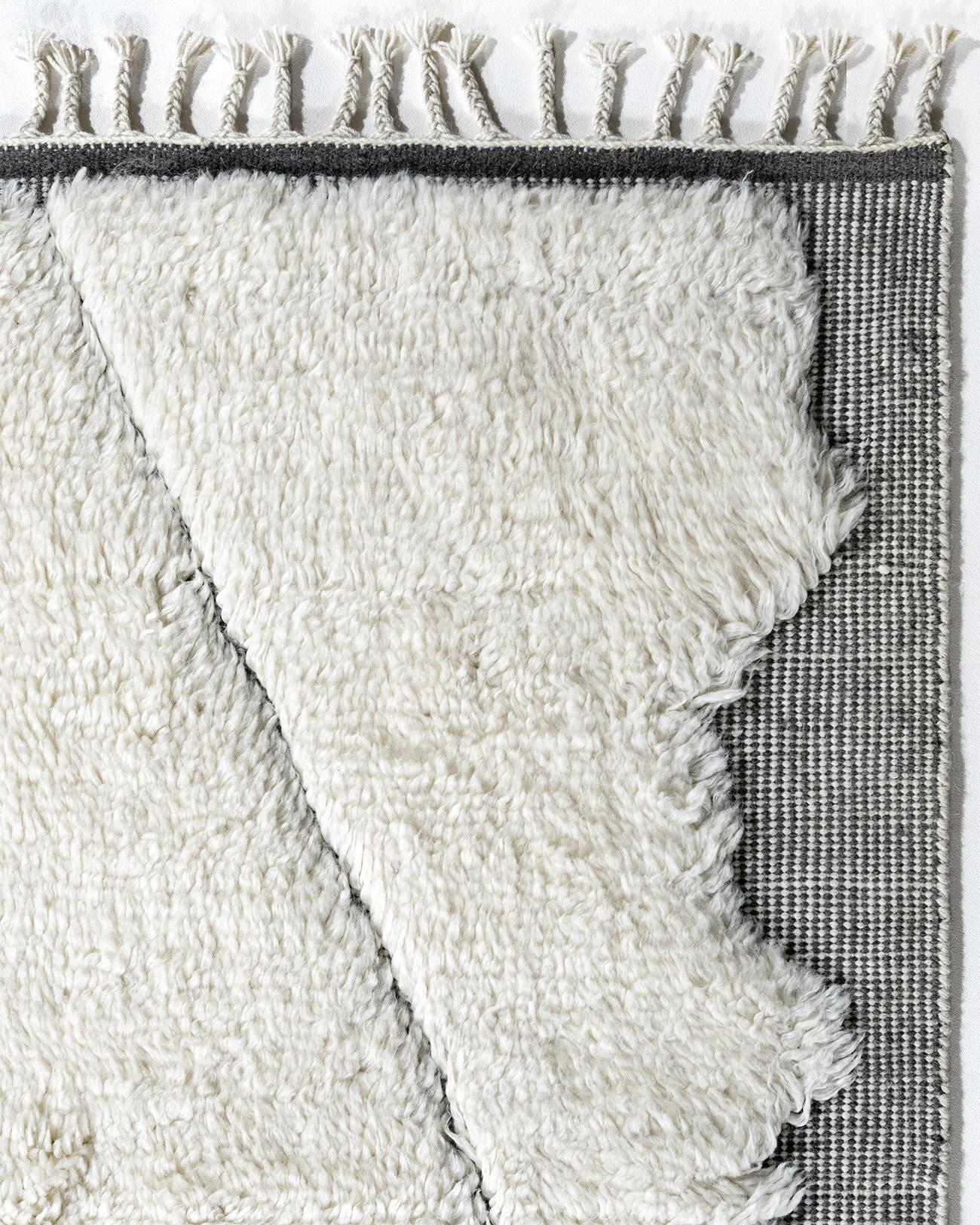 Moroccan Fluffy Collection Erased Ivory Charcoal Hand Knotted Rug  9' x 12' For Sale 8