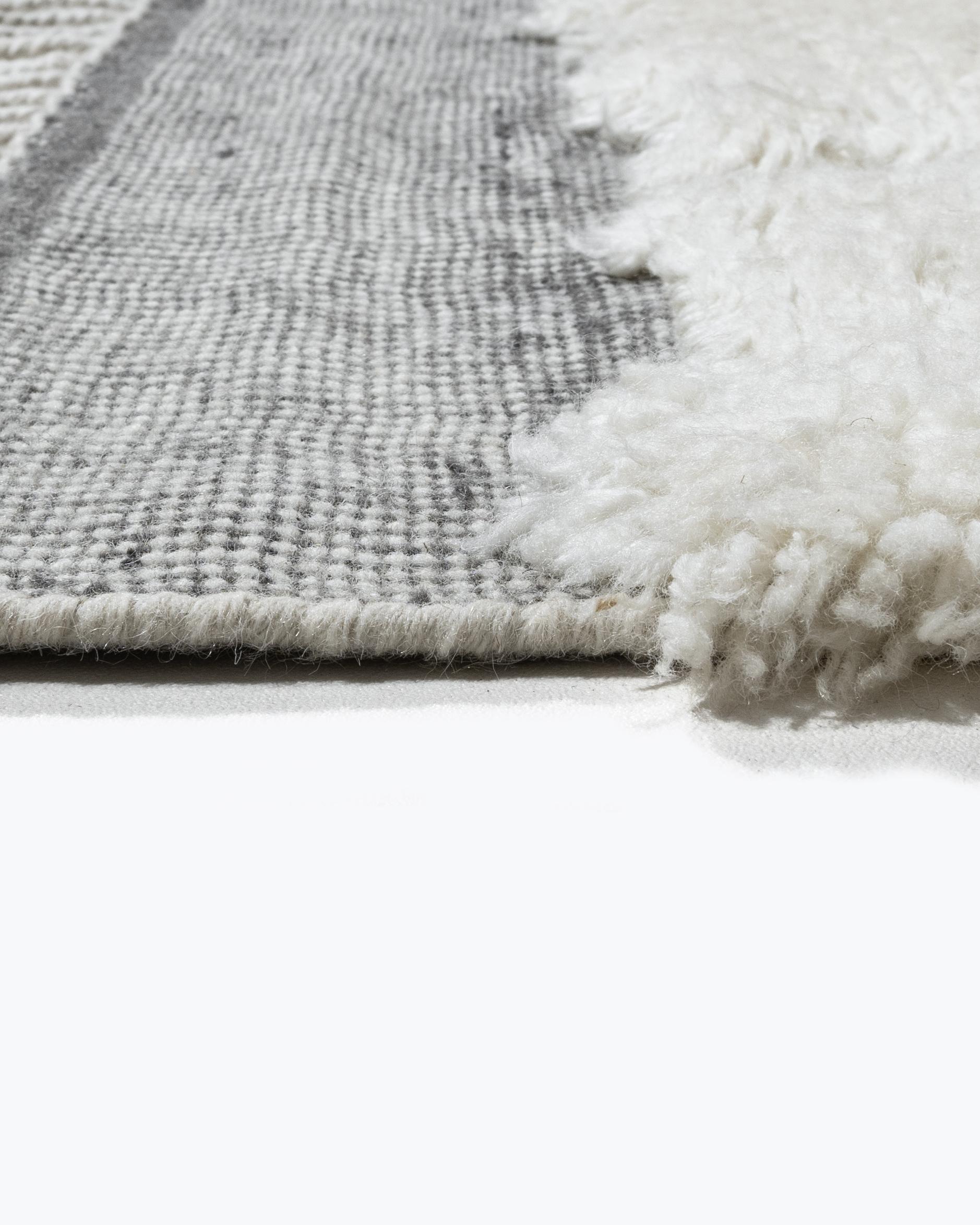 Moroccan Fluffy Collection Erased Ivory Charcoal Hand Knotted Rug  9' x 12' For Sale 9