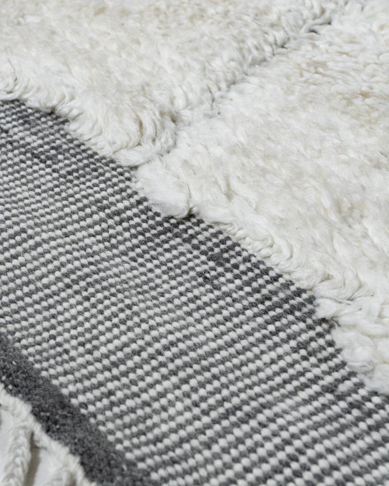 Moroccan Fluffy Collection Erased Ivory Charcoal Hand Knotted Rug  9' x 12' For Sale 10
