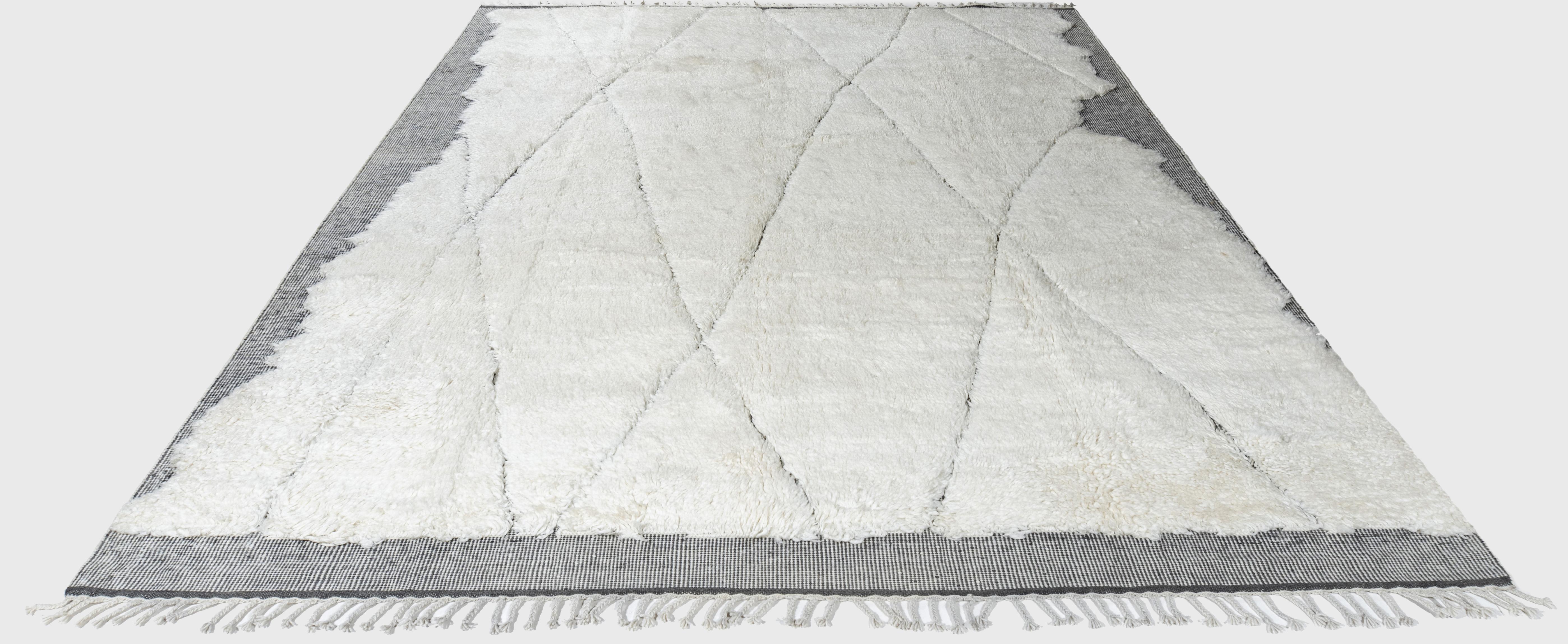 Moroccan Fluffy Collection Erased Ivory Charcoal Hand Knotted Rug  9' x 12' For Sale 11
