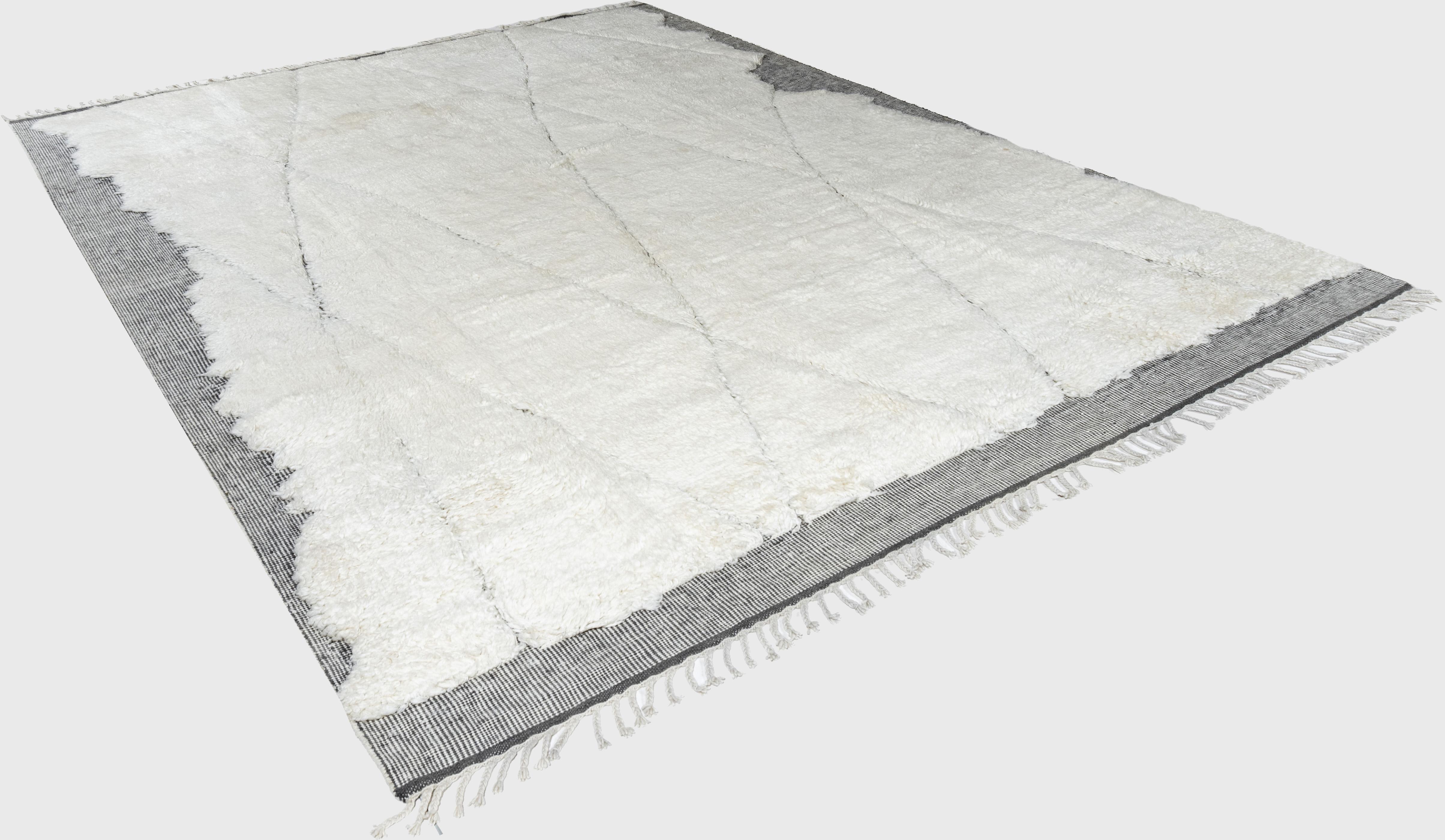 Moroccan Fluffy Collection Erased Ivory Charcoal Hand Knotted Rug  9' x 12' For Sale 12