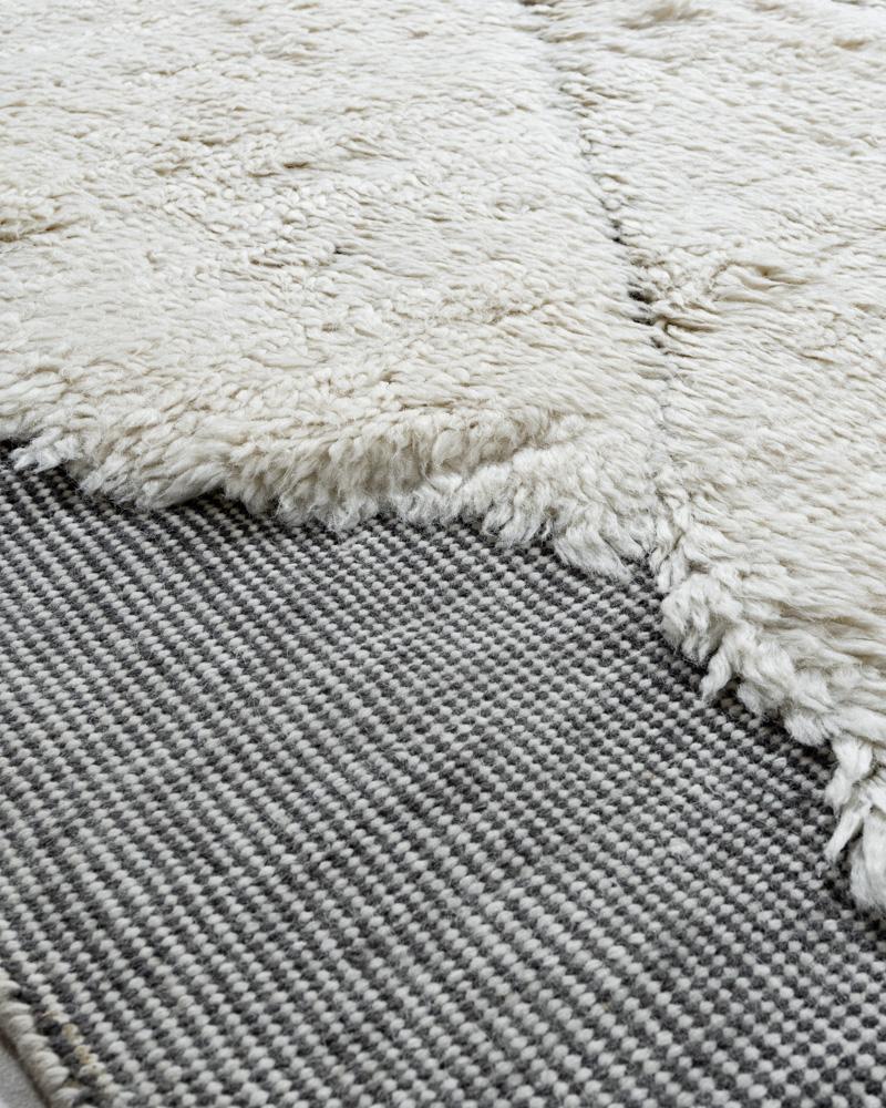 Hand-Knotted Moroccan Fluffy Collection Erased Ivory Charcoal Hand Knotted Rug  9' x 12' For Sale