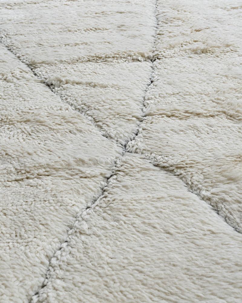 Contemporary Moroccan Fluffy Collection Erased Ivory Charcoal Hand Knotted Rug  9' x 12' For Sale