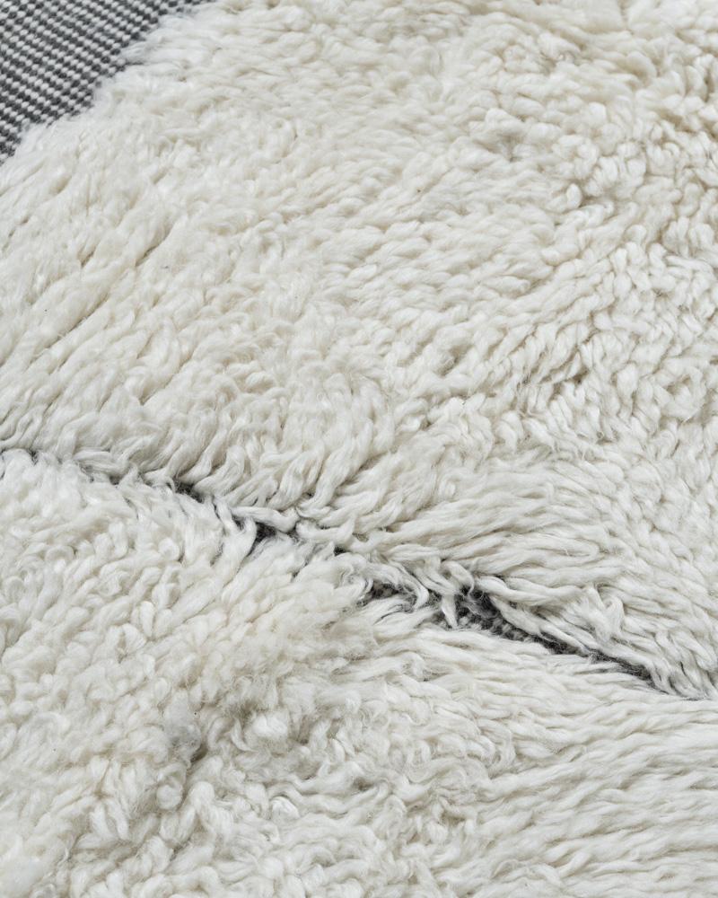 Wool Moroccan Fluffy Collection Erased Ivory Charcoal Hand Knotted Rug  9' x 12' For Sale