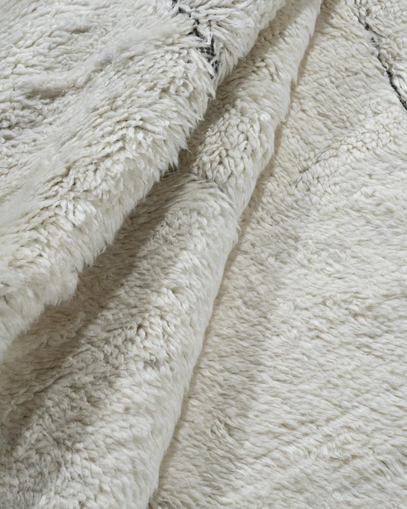 Moroccan Fluffy Collection Erased Ivory Charcoal Hand Knotted Rug  9' x 12' For Sale 1