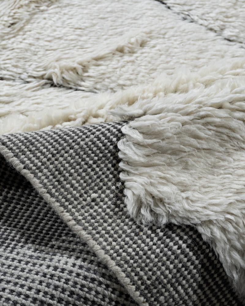 Moroccan Fluffy Collection Erased Ivory Charcoal Hand Knotted Rug  9' x 12' For Sale 2