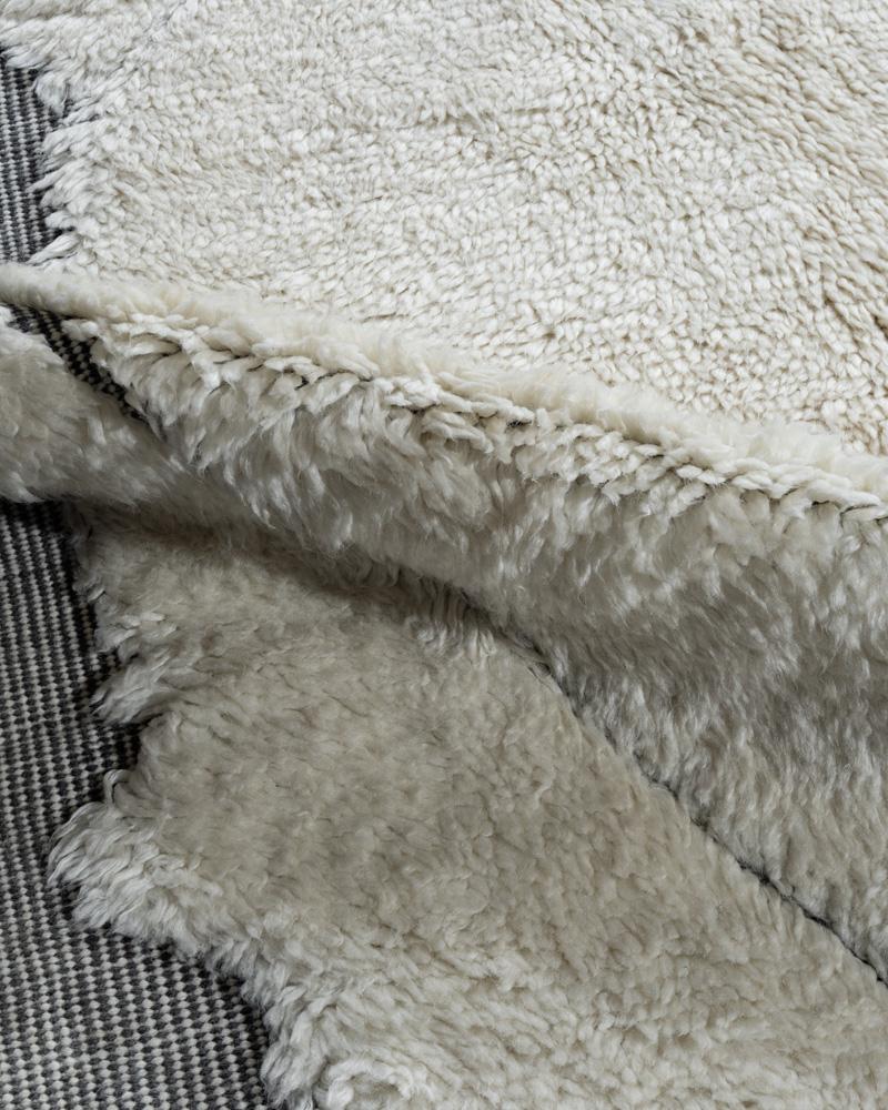 Moroccan Fluffy Collection Erased Ivory Charcoal Hand Knotted Rug  9' x 12' For Sale 3