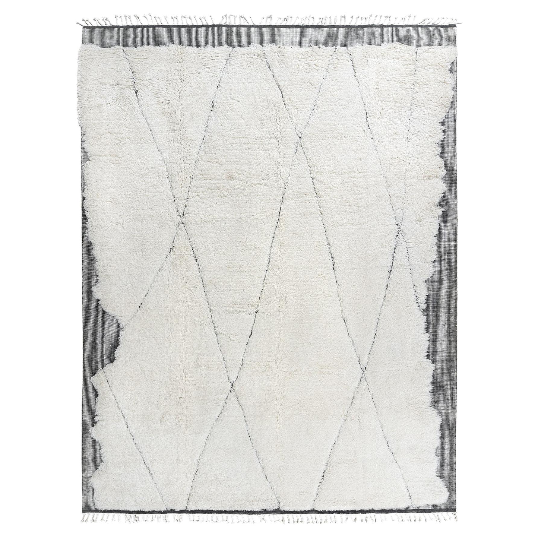 Moroccan Fluffy Collection Erased Ivory Charcoal Tappeto annodato a mano  9' x 12'