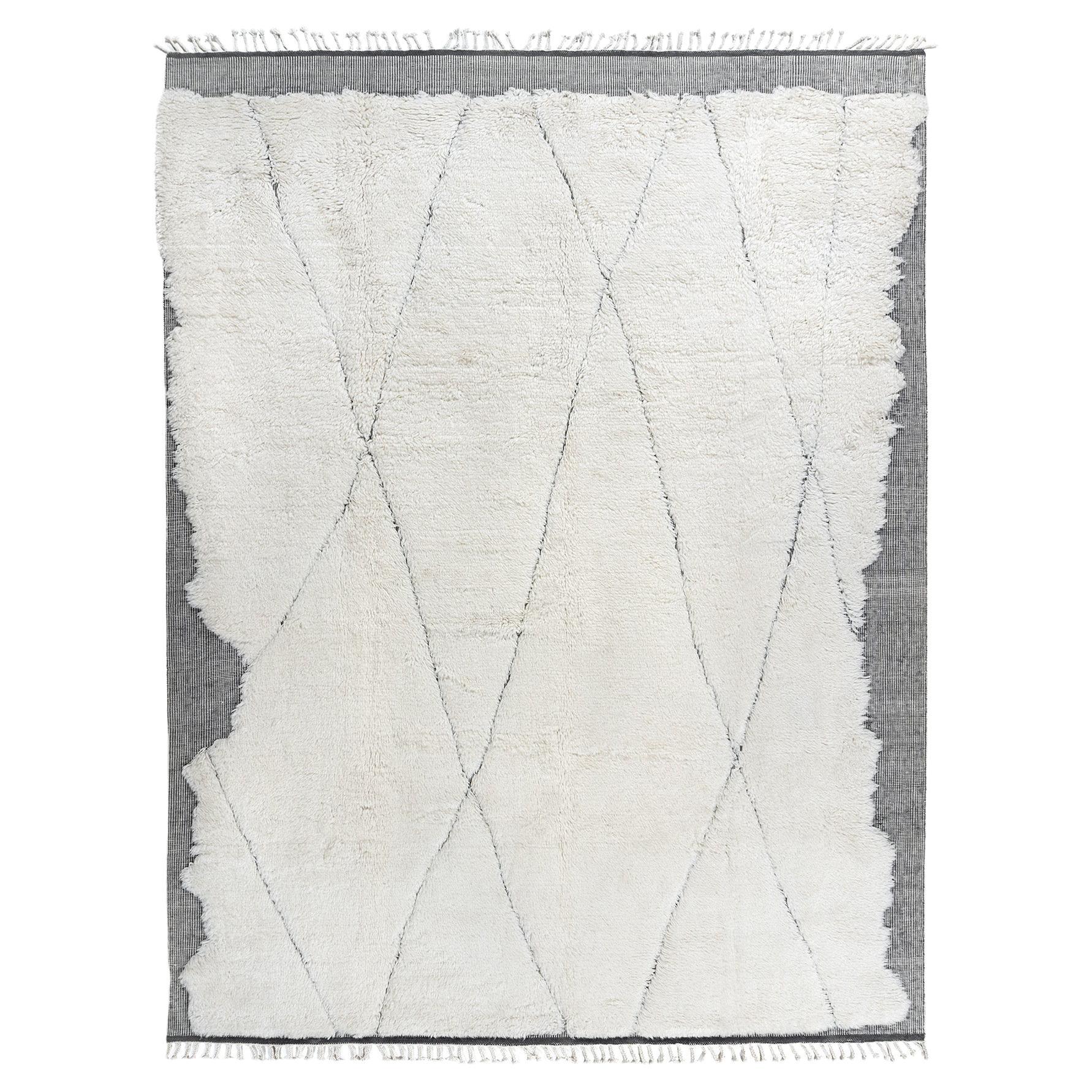 Fluffy Collection Erased Ivory Charcoal Hand Knotted Rug  9' x 12' For Sale