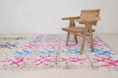 Fluffy Colorful White and Neon Vintage Moroccan Azilal Rug
