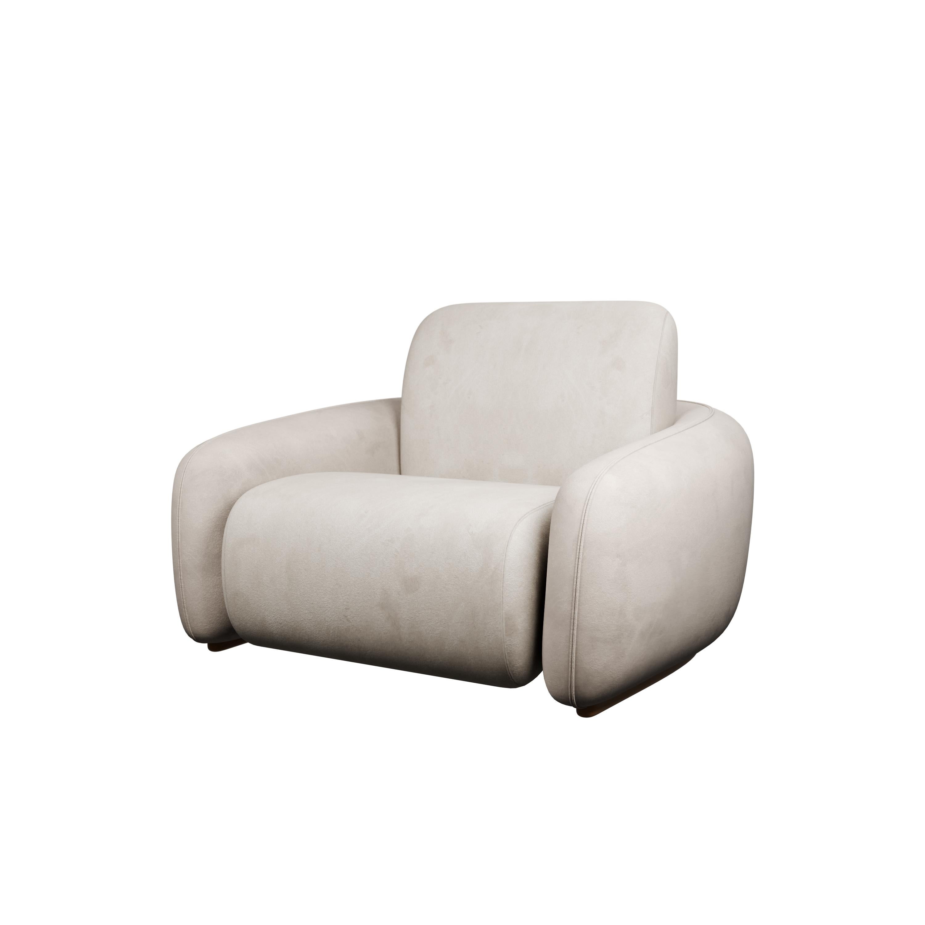 Organic Modern Fluffy Cotton Armchair Cream velvet handcrafted by Murmurio For Sale