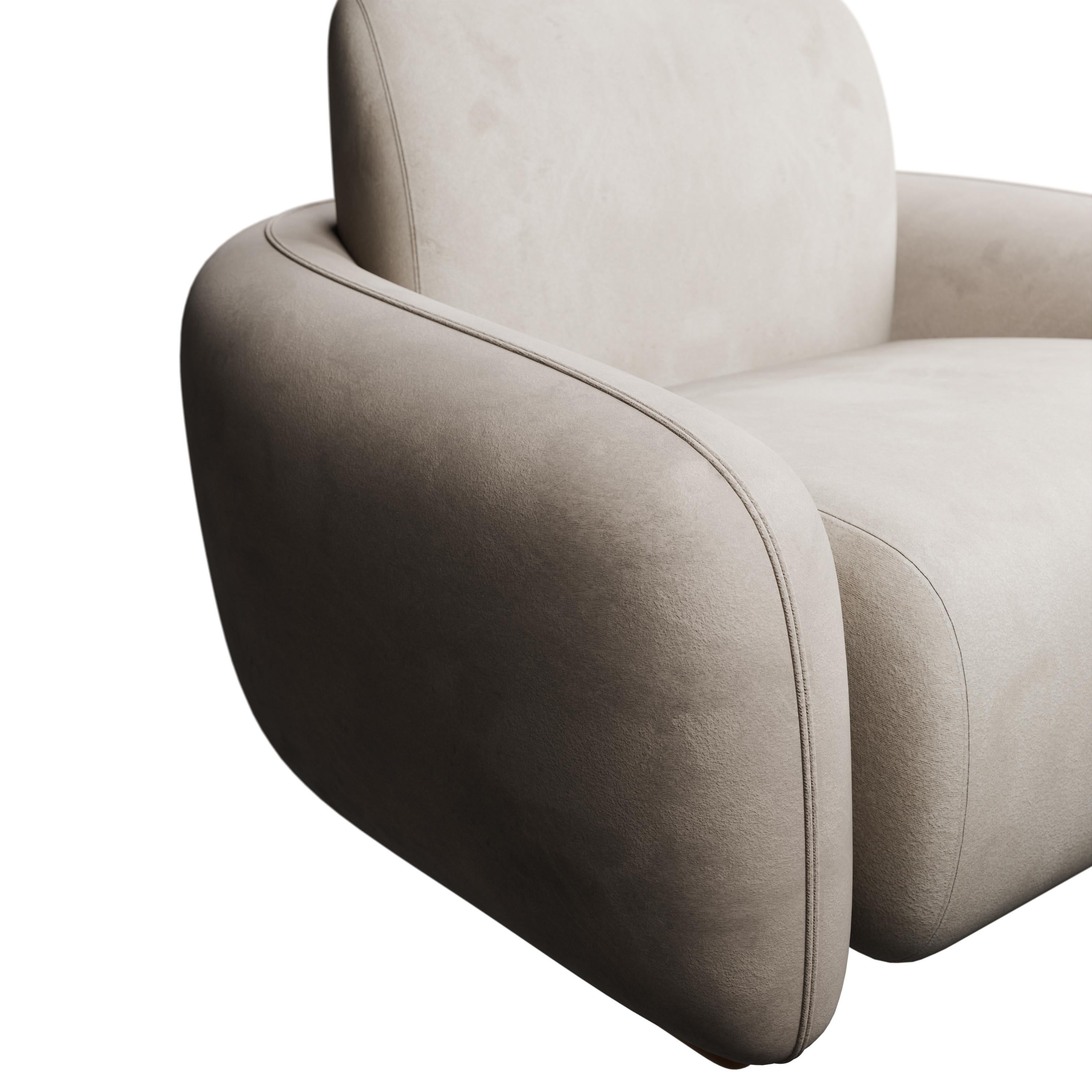 Contemporary Fluffy Cotton Armchair Cream velvet handcrafted by Murmurio For Sale