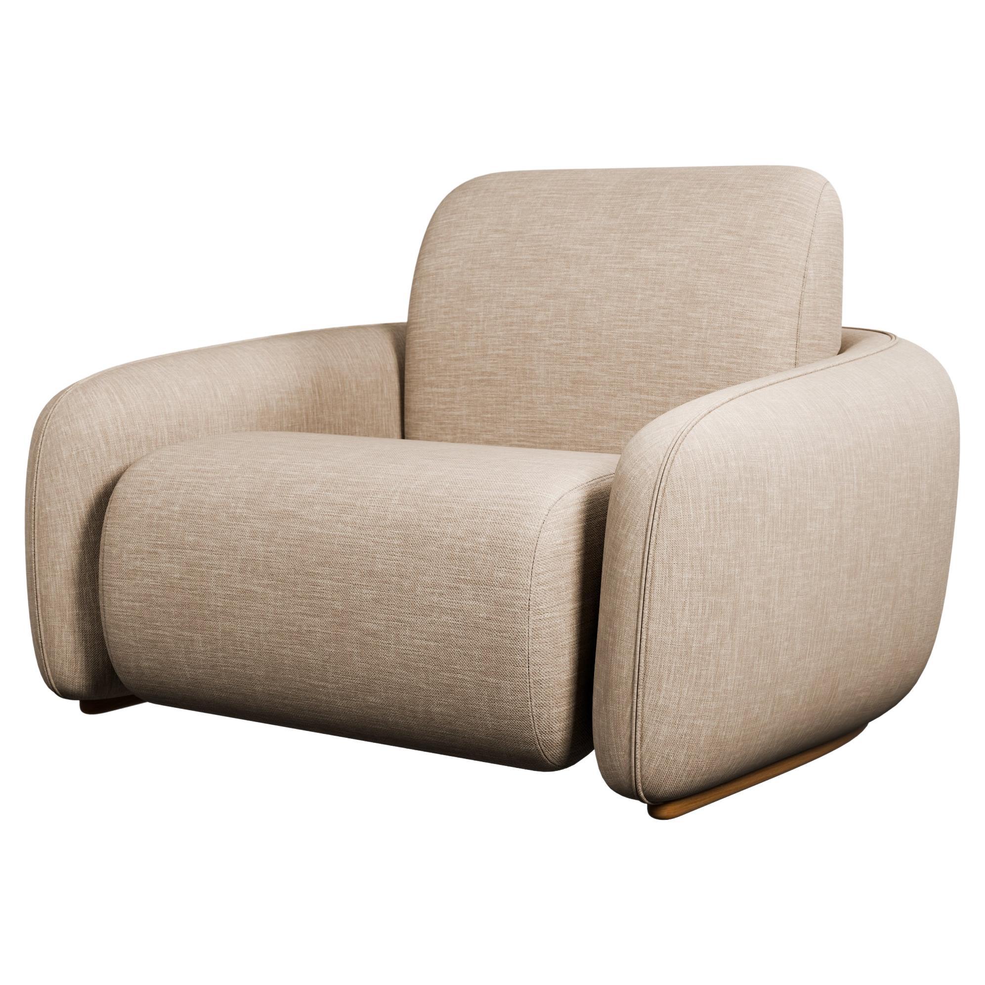 Fluffy Cotton Armchair with Beige plain weave handcrafted by Murmurio
