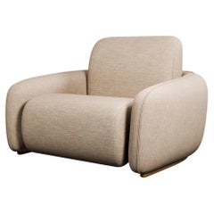 Fluffy Sessel aus Baumwolle mit beigefarbenem, schlichtem Gewebe und Beige, handgefertigt von Murmurio
