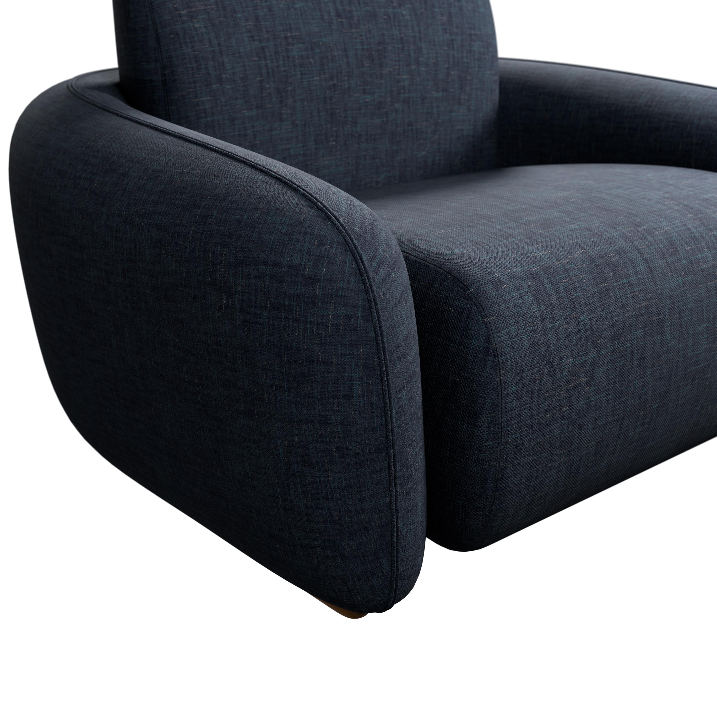 Portugais Fauteuil en coton moelleux avec tissu uni en denim fabriqué à la main par Murmurio en vente