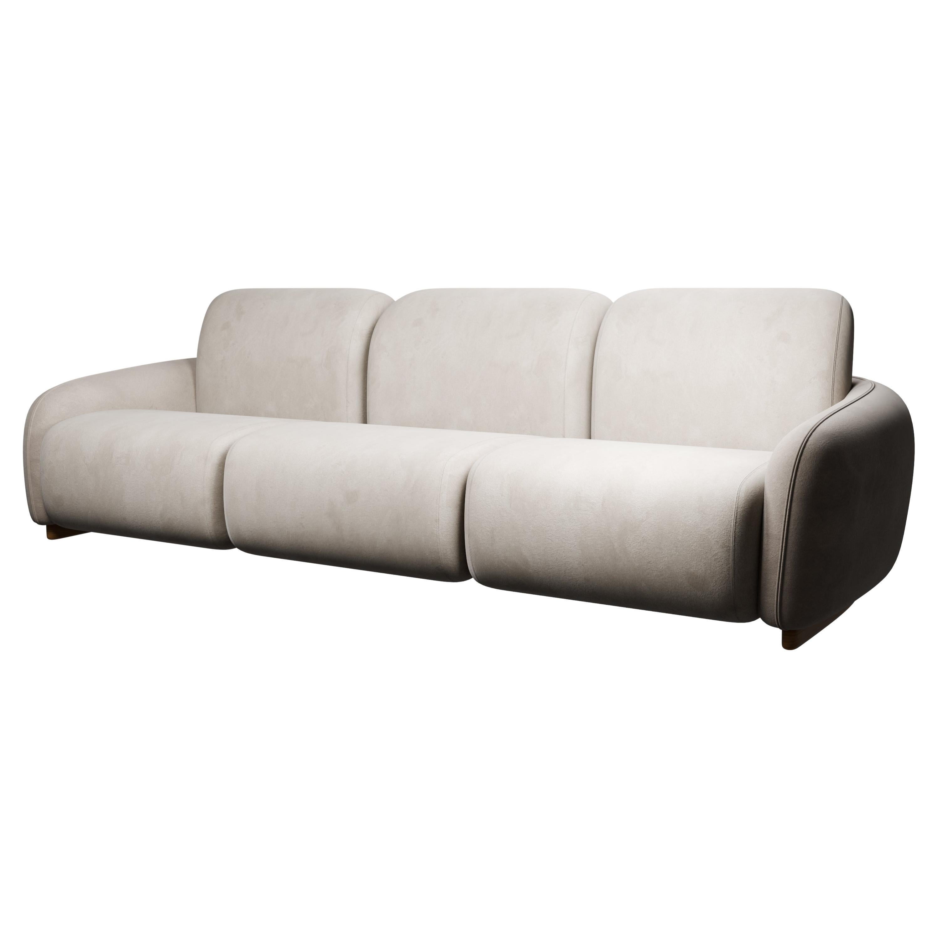 Fluffy Cotton Three-seater sofa Cream velvet handcrafted by Murmurio