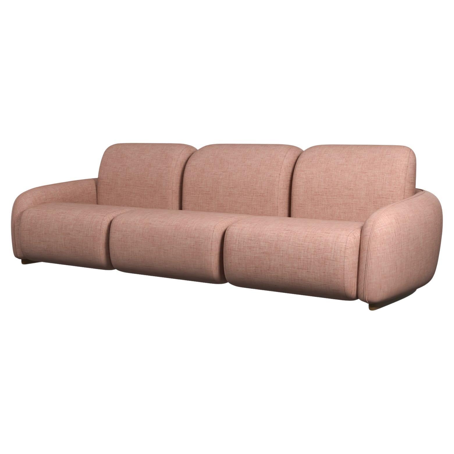 Fluffy Cotton Three-seater sofa Nude plain weave fabric handcrafted by Murmurio