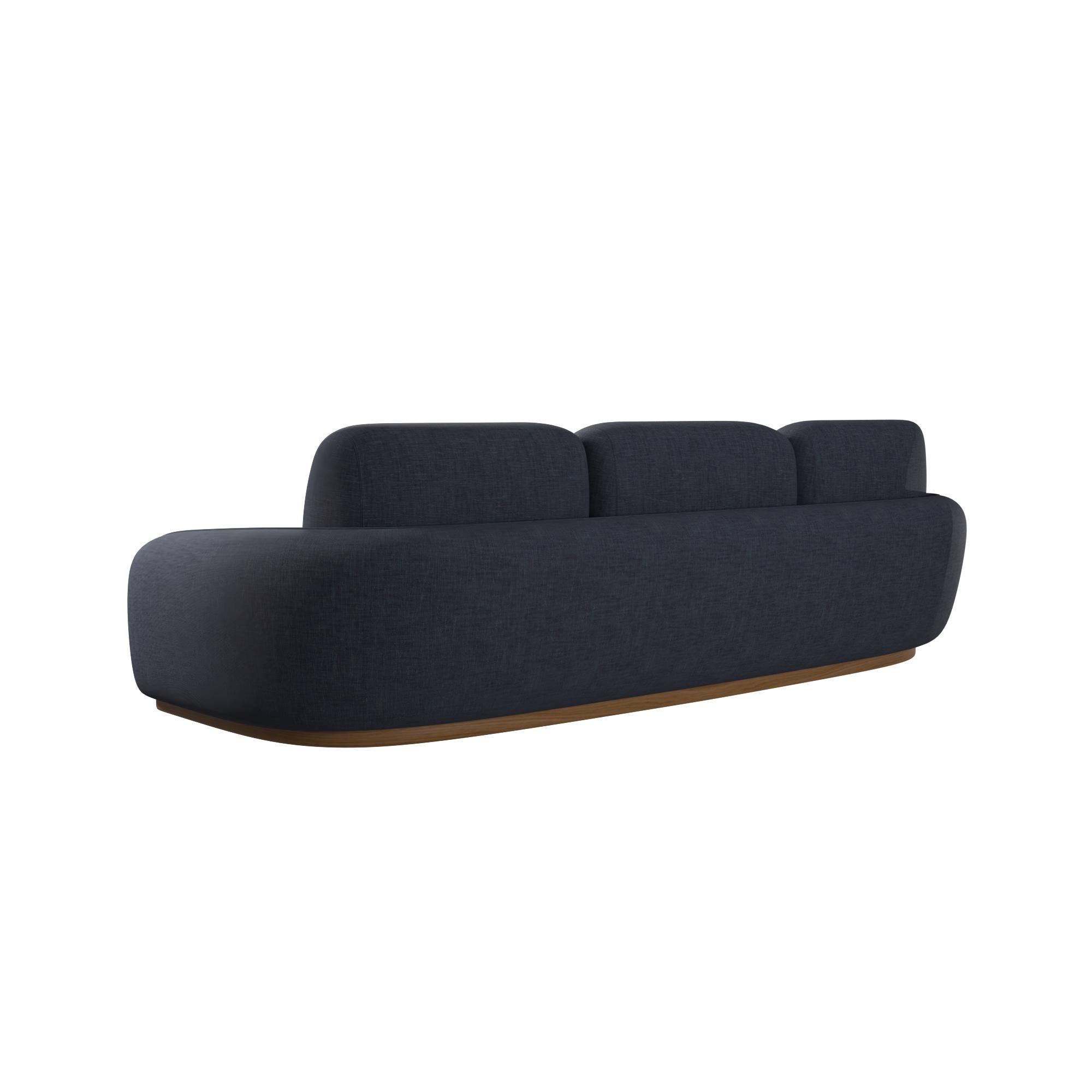 Organique Canapé trois places en coton moelleux avec tissu uni en jean, fabriqué à la main par Murmurio en vente