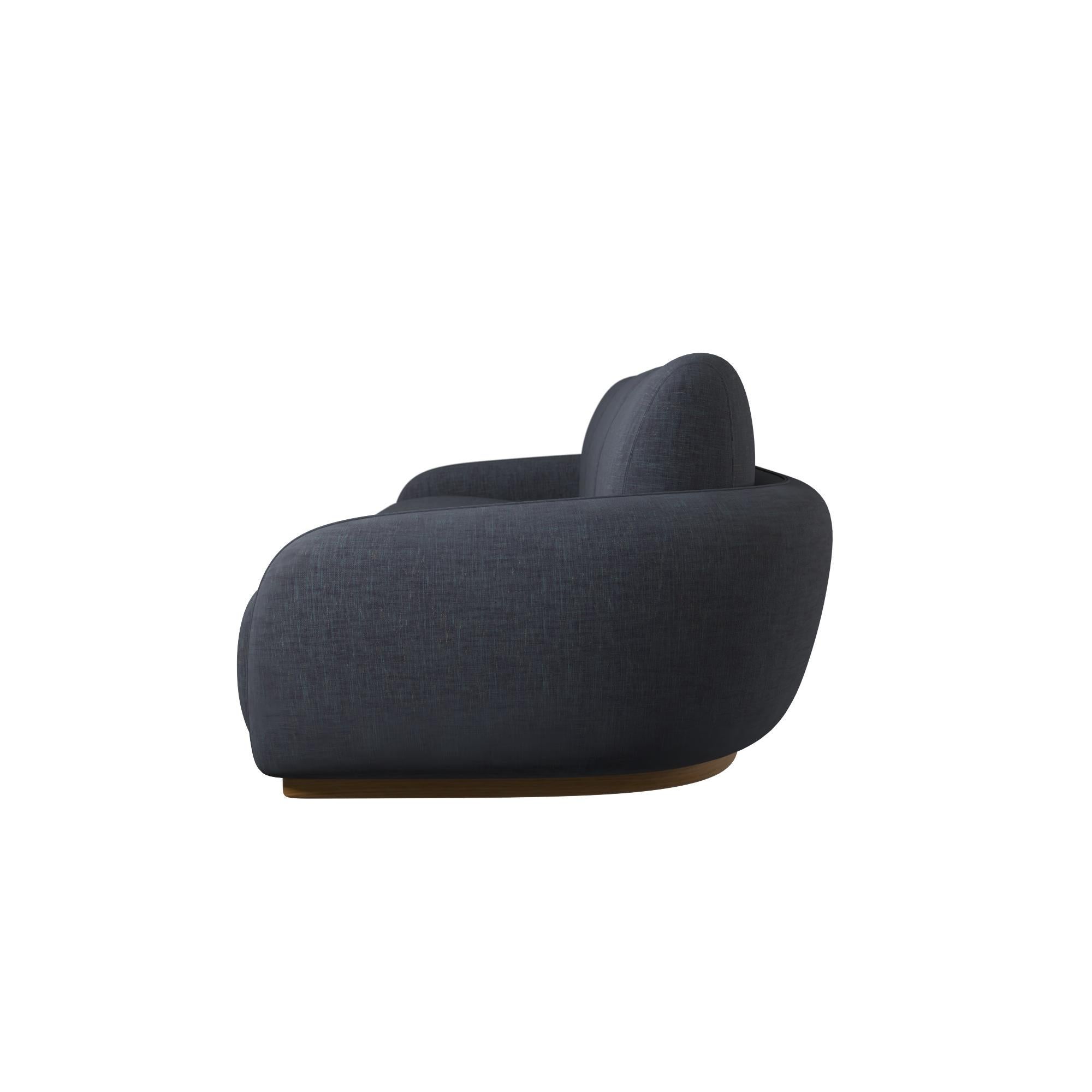 XXIe siècle et contemporain Canapé trois places en coton moelleux avec tissu uni en jean, fabriqué à la main par Murmurio en vente