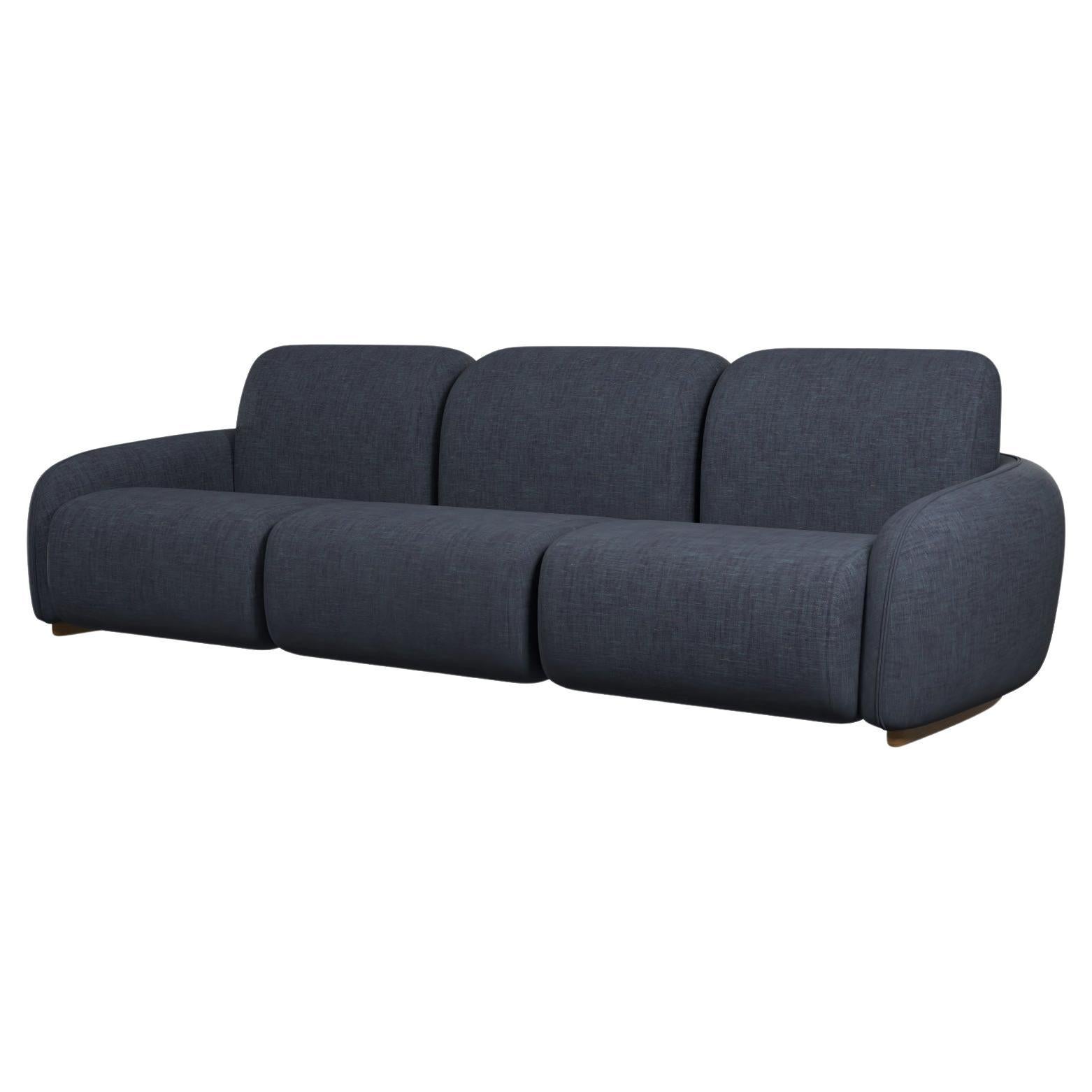 Fluffy Cotton Three-seater sofa with Denim plain fabric handcrafted by Murmurio