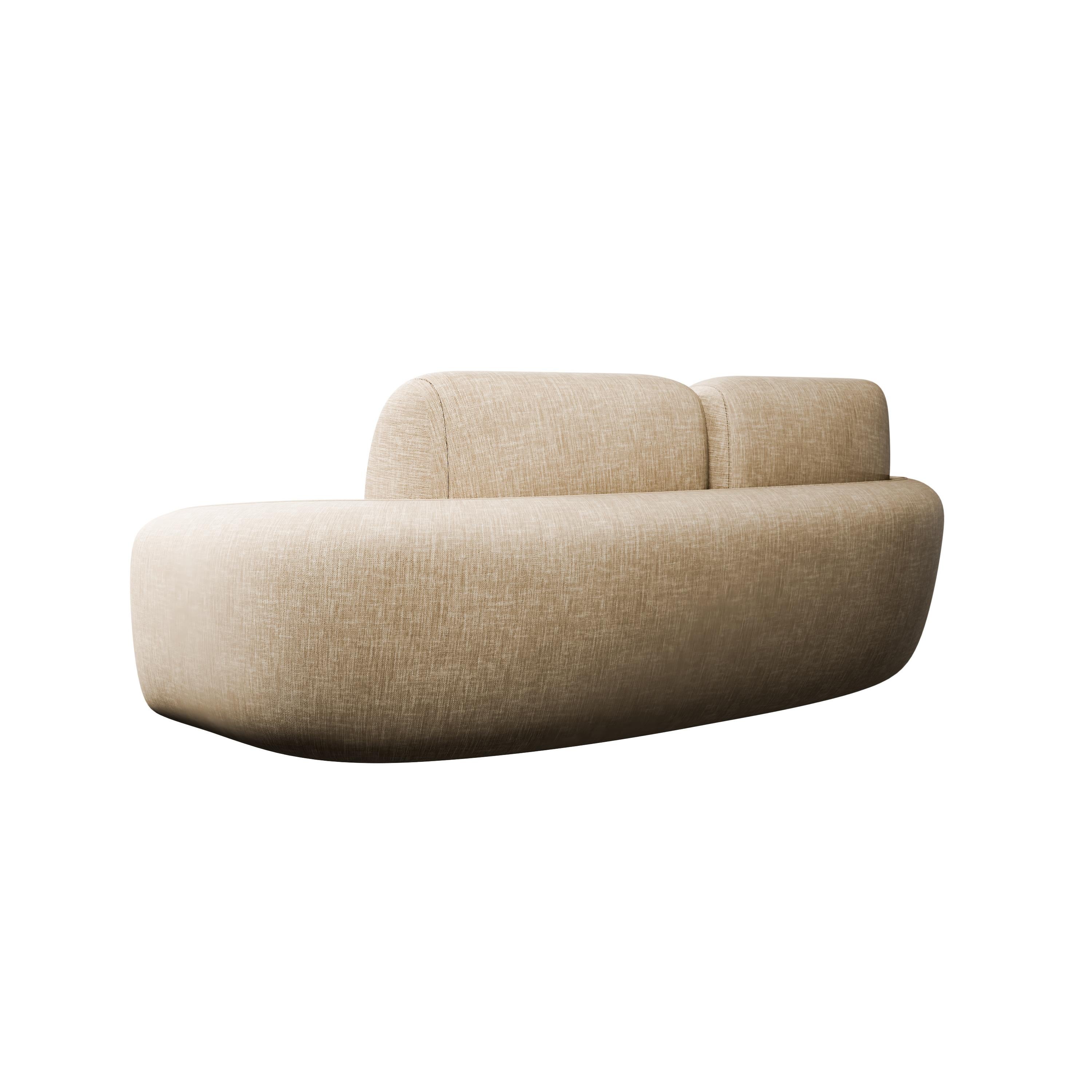 Organique Fluffy Cotton Two-seater sofa with Beige plain weave handcrafted by Murmurio en vente