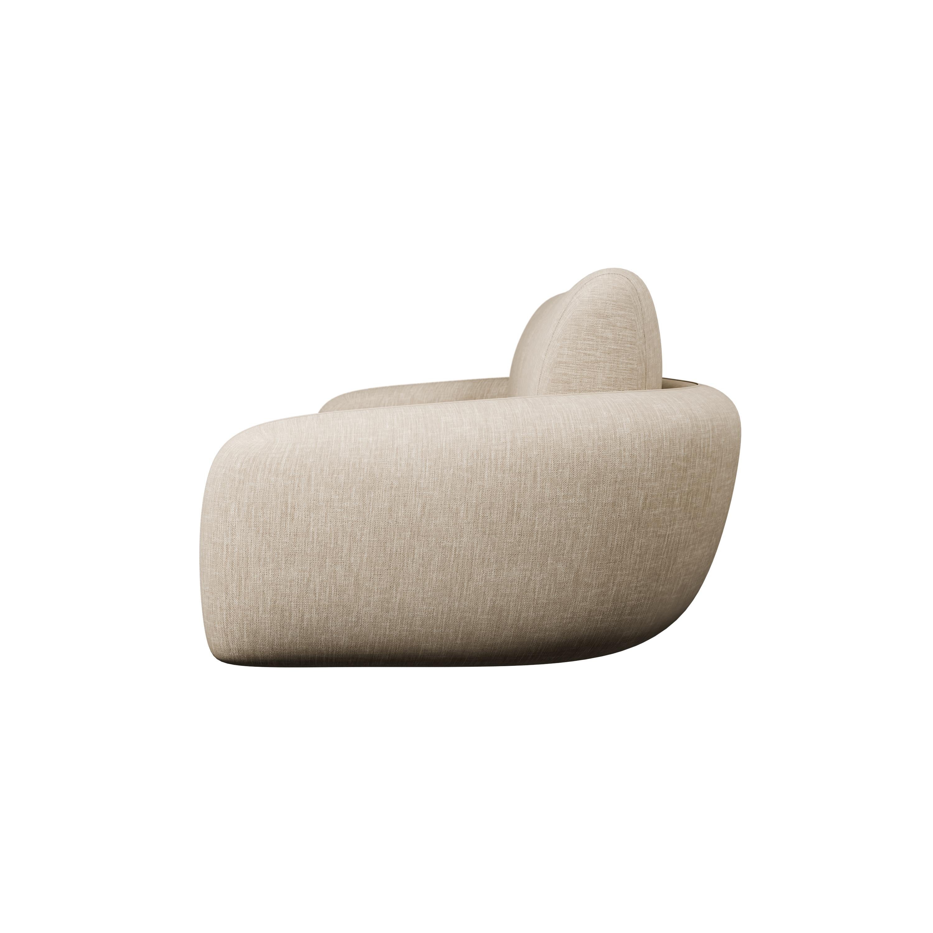 Portugais Fluffy Cotton Two-seater sofa with Beige plain weave handcrafted by Murmurio en vente