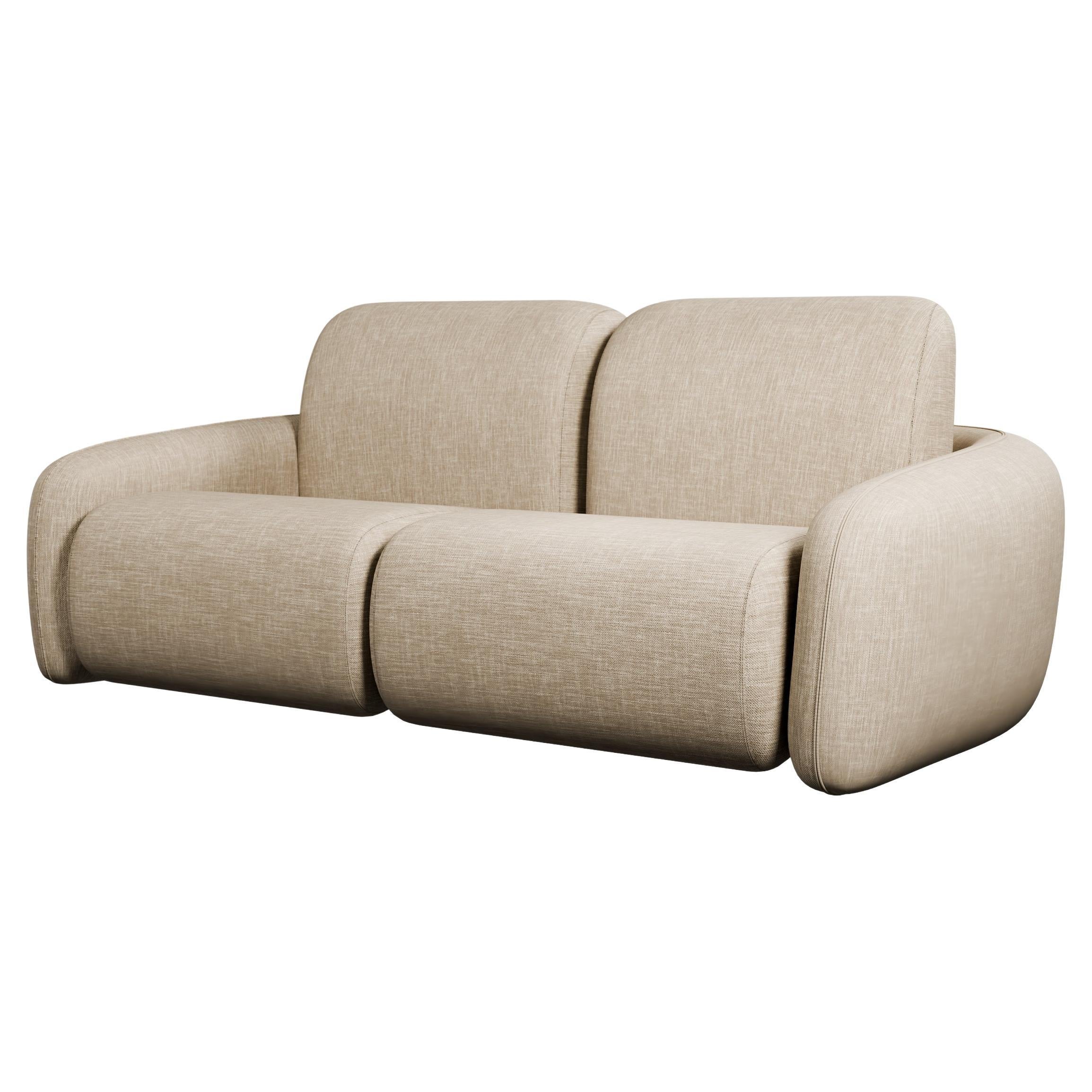 Fluffy Cotton Two-seater sofa with Beige plain weave handcrafted by Murmurio