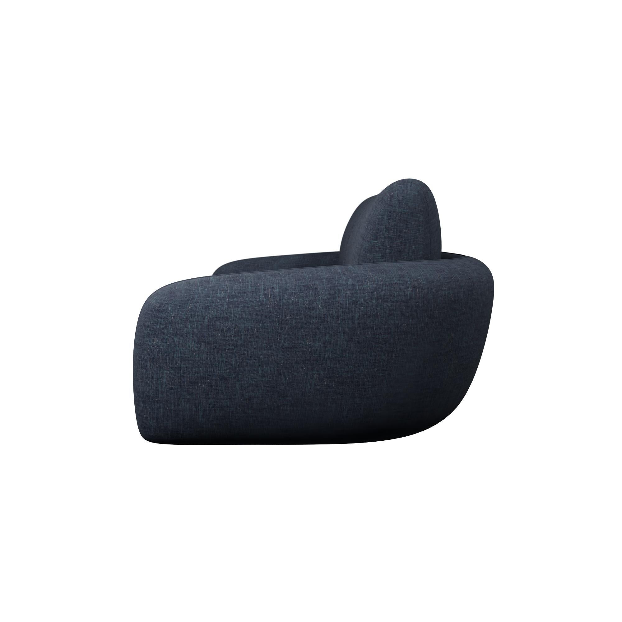 Contemporary Fluffy Cotton Two-seater sofa with Denim plain fabric handcrafted by Murmurio For Sale