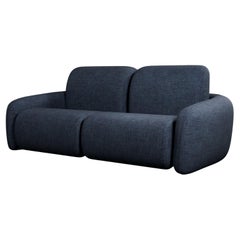 Fluffy Cotton Two-seater sofa with Denim plain fabric handcrafted by Murmurio