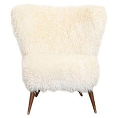 Fluffy Lounge Chair with White Faux Fur, 1950s