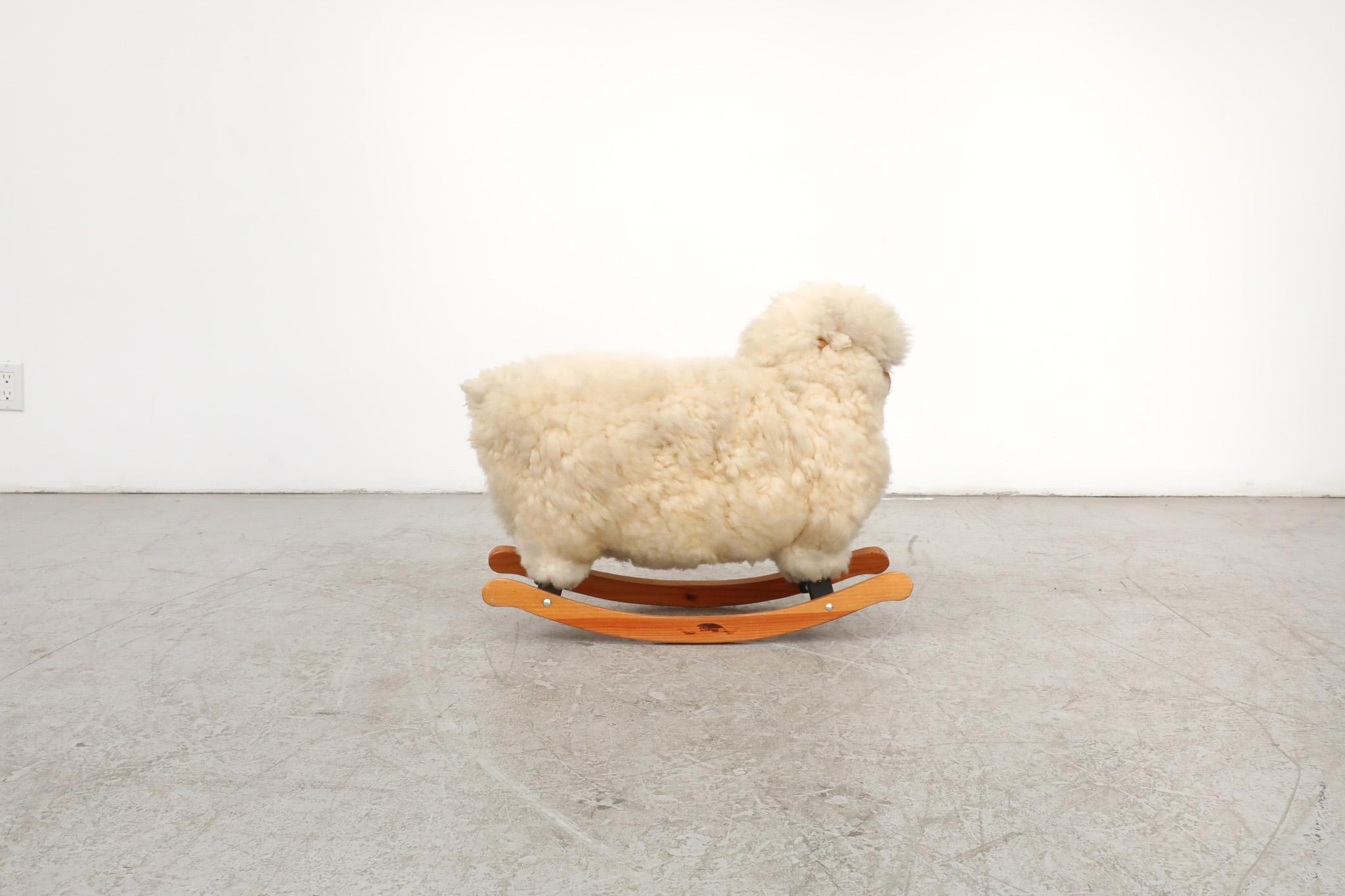 Leather Fluffy White Rocking Sheep by Roger Newman, 1960s