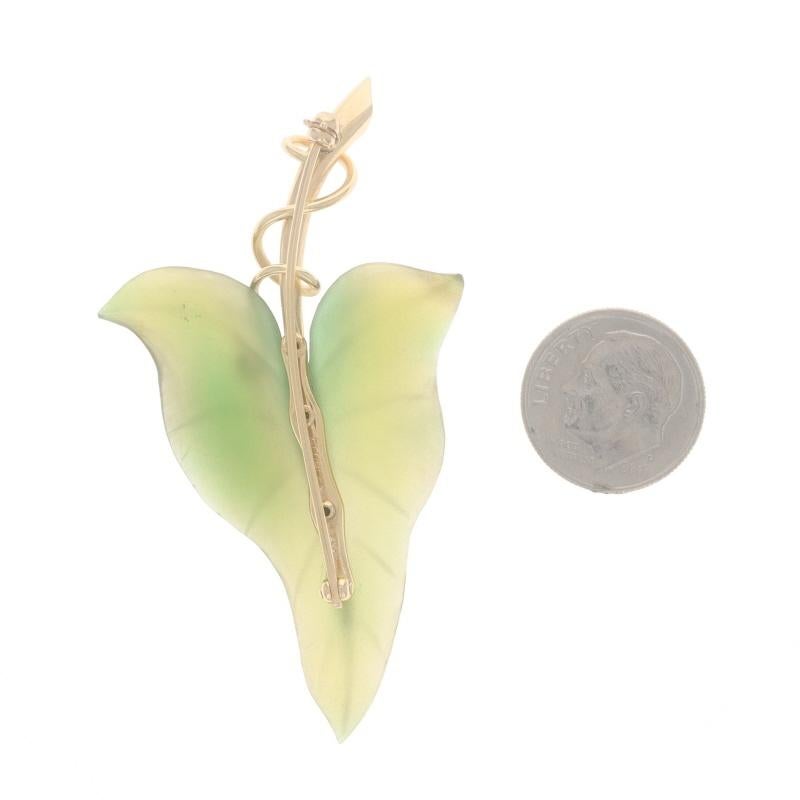 Women's Fluhler Nephrite Jade Vintage Leaf & Vine Brooch - Yellow Gold 14k Carved Pin