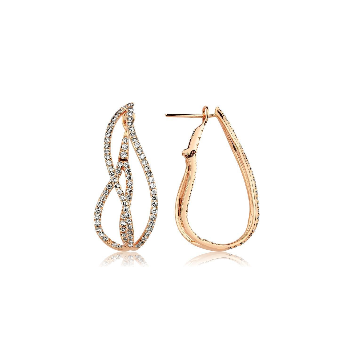 Brilliant Cut 18 Karat Gold Fluid  Dangle Earrings with White Diamonds For Sale