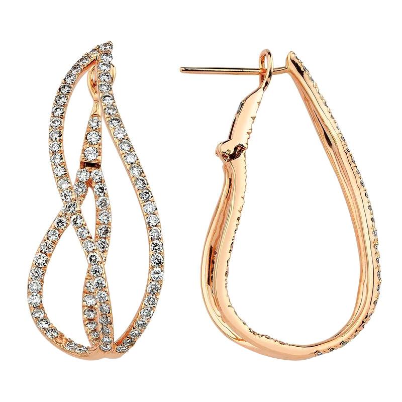 18 Karat Gold Fluid  Dangle Earrings with White Diamonds