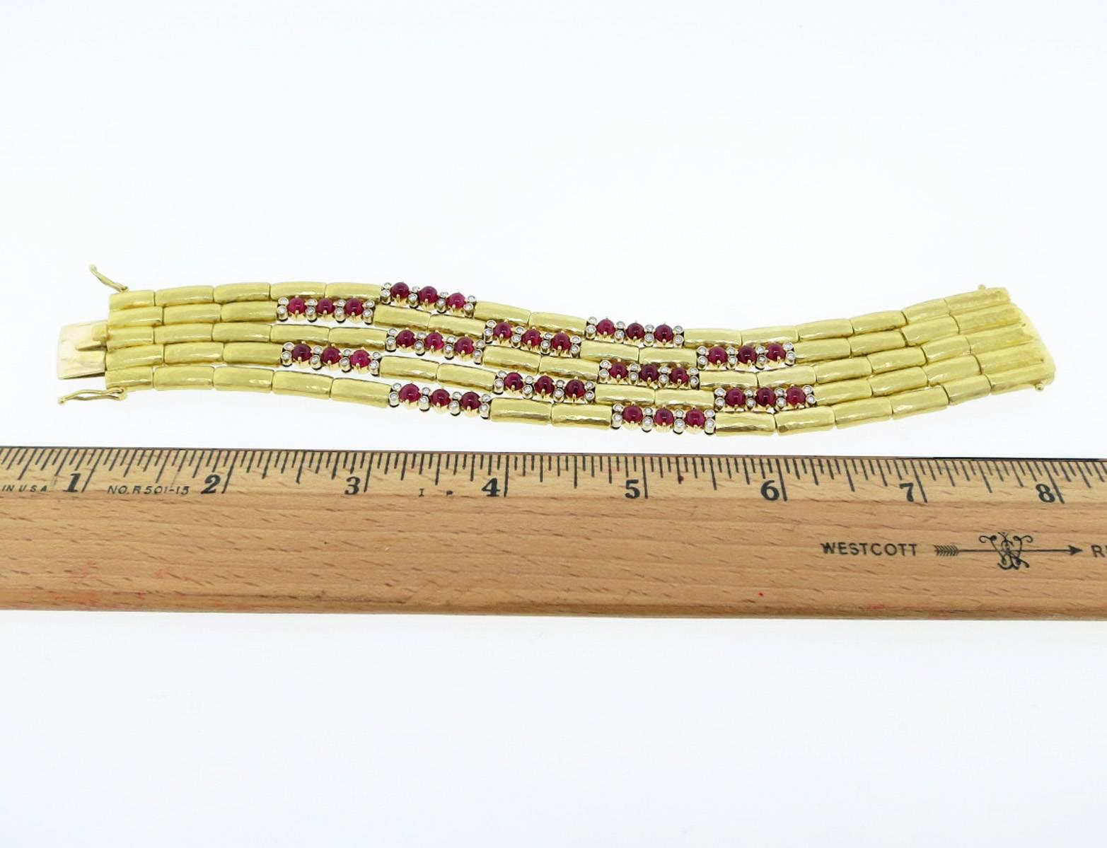 Round Cut Fluid 18 Karat Yellow Gold Ruby and Diamond Bracelet