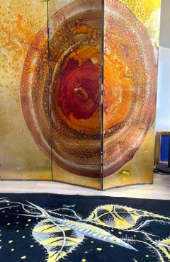 "Fluid Art" Double-Sized Three Leaves Screen on Aluminium, France 1965.