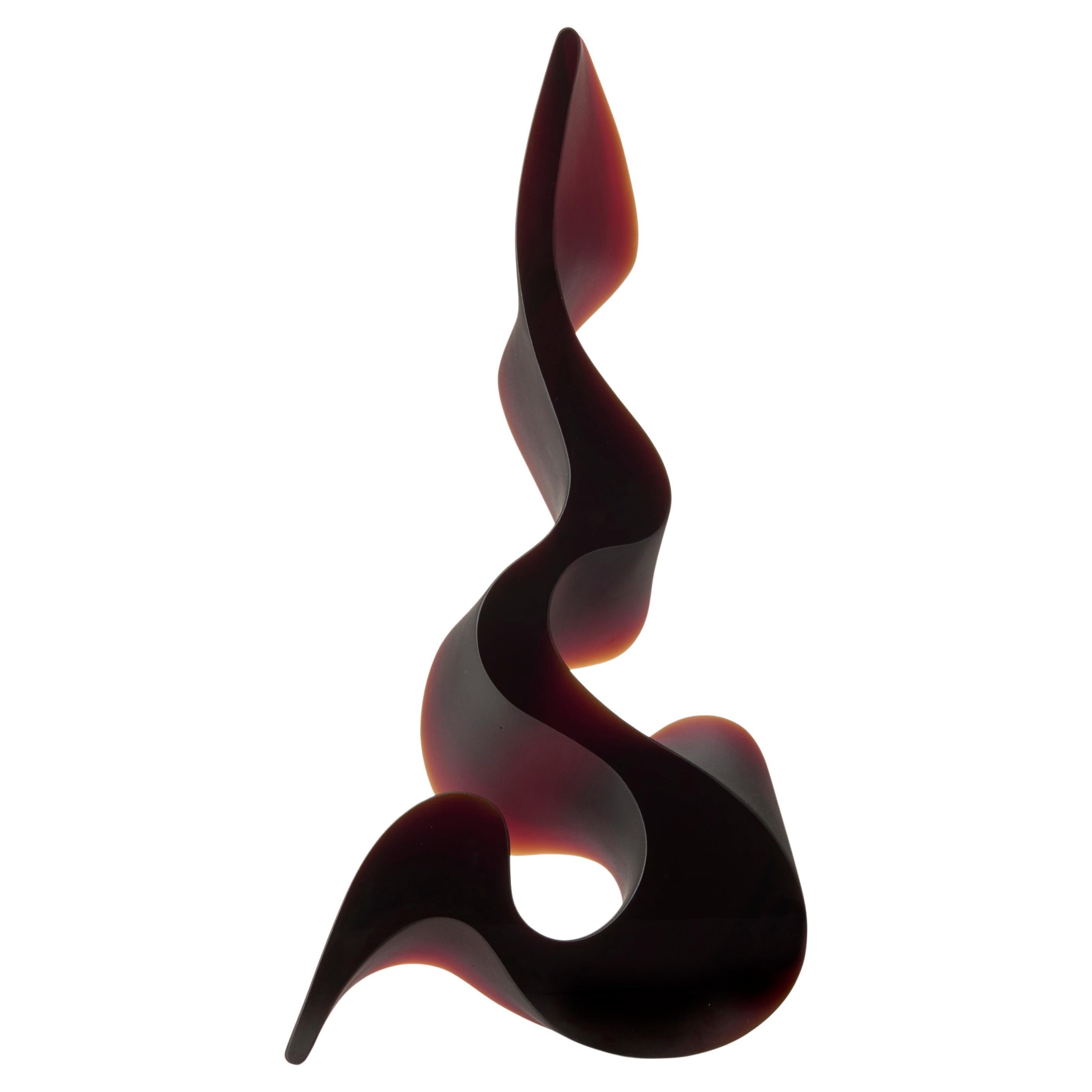 Fluid Gestures Dark Red, a graphic standing cast glass sculpture by Karin Mørch For Sale