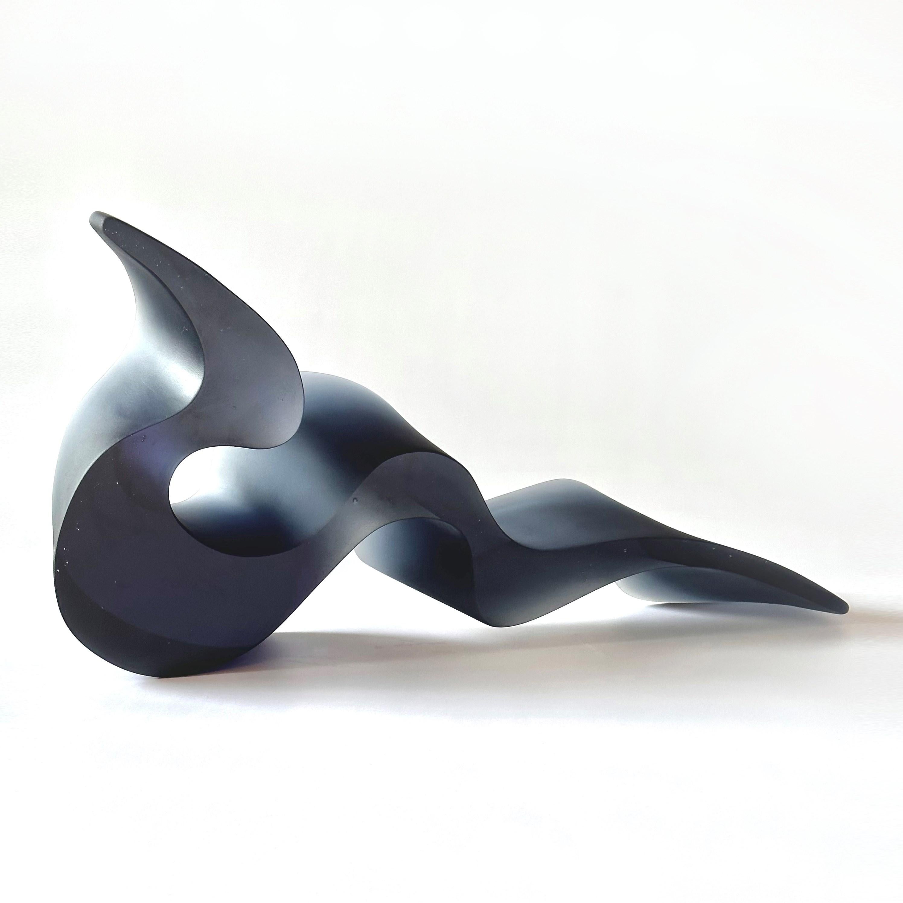 Organic Modern Fluid Gestures Steel Blue, Fluid Cast Glass Abstract Sculpture by Karin Mørch