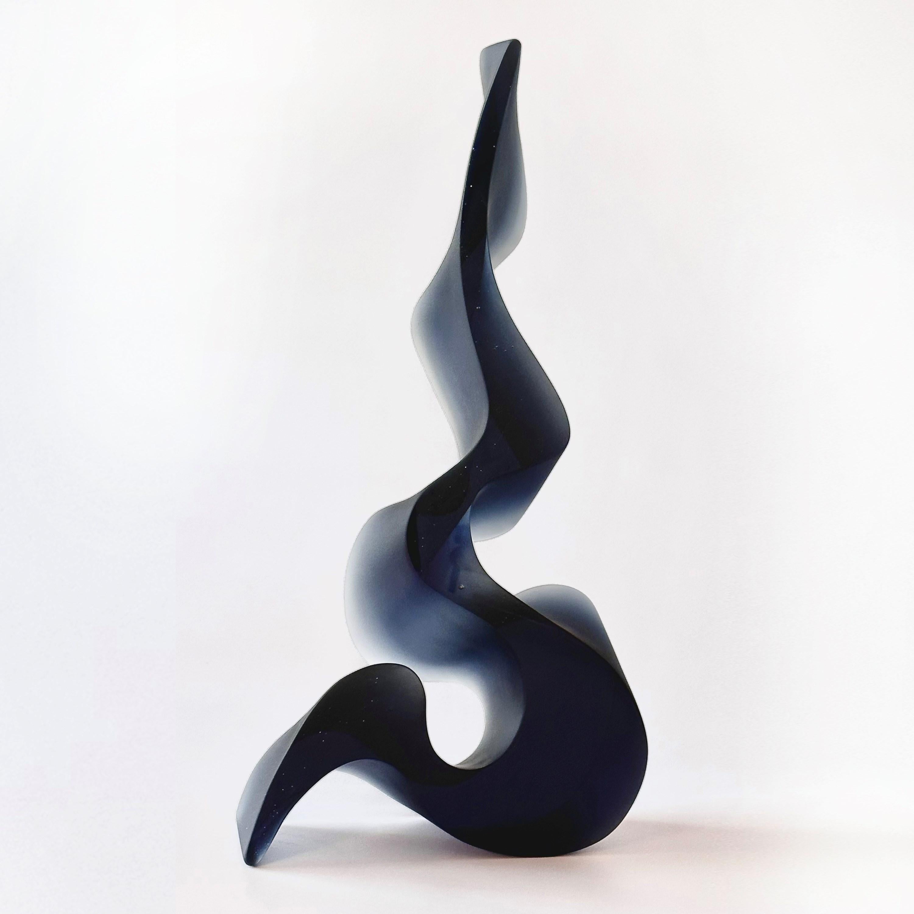 Fluid Gestures Steel Blue, Fluid Cast Glass Abstract Sculpture by Karin Mørch In New Condition For Sale In London, GB