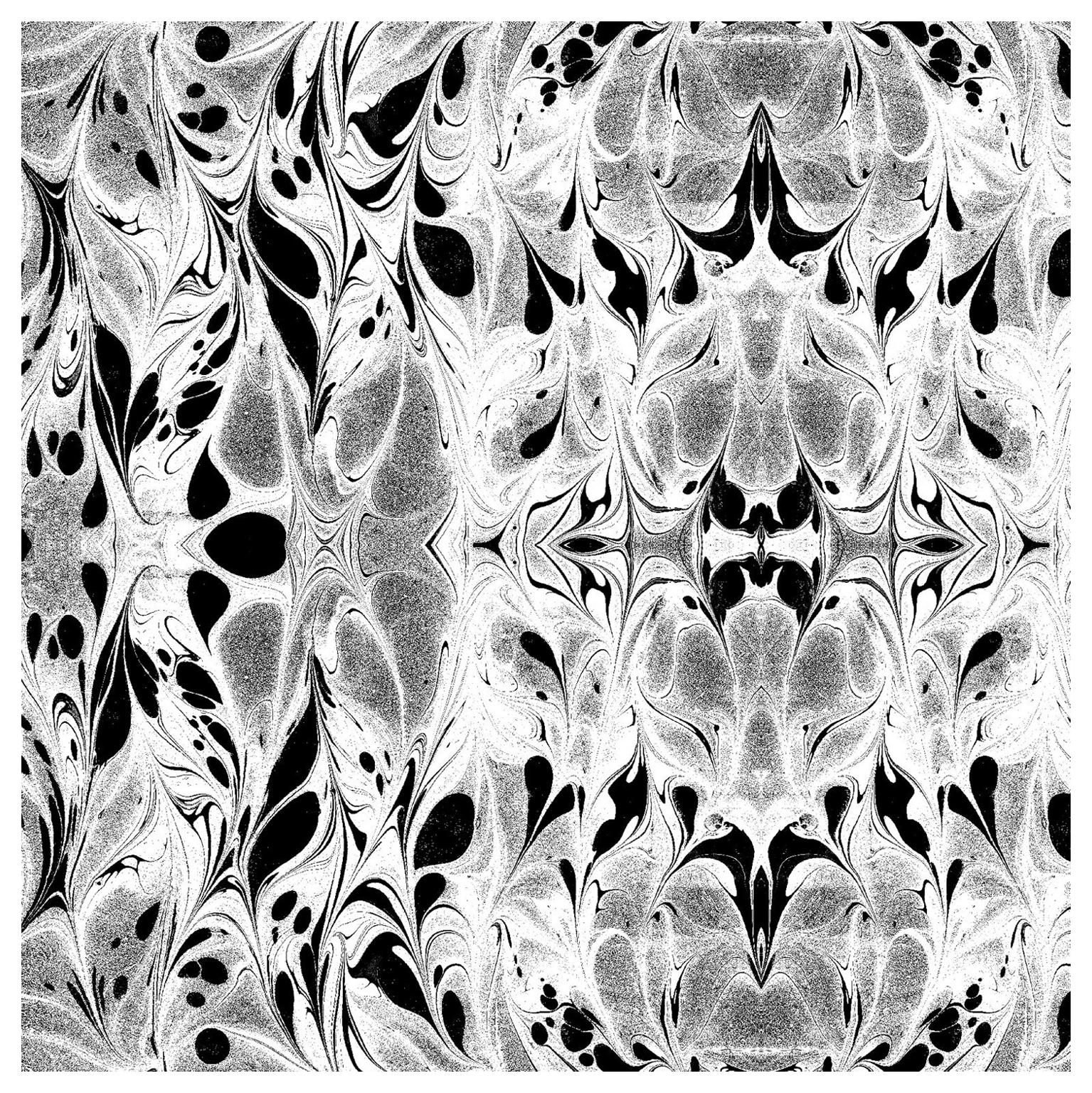 "Fluid" Marbleized Pattern in Black and White Color-Way, on Smooth Paper For Sale