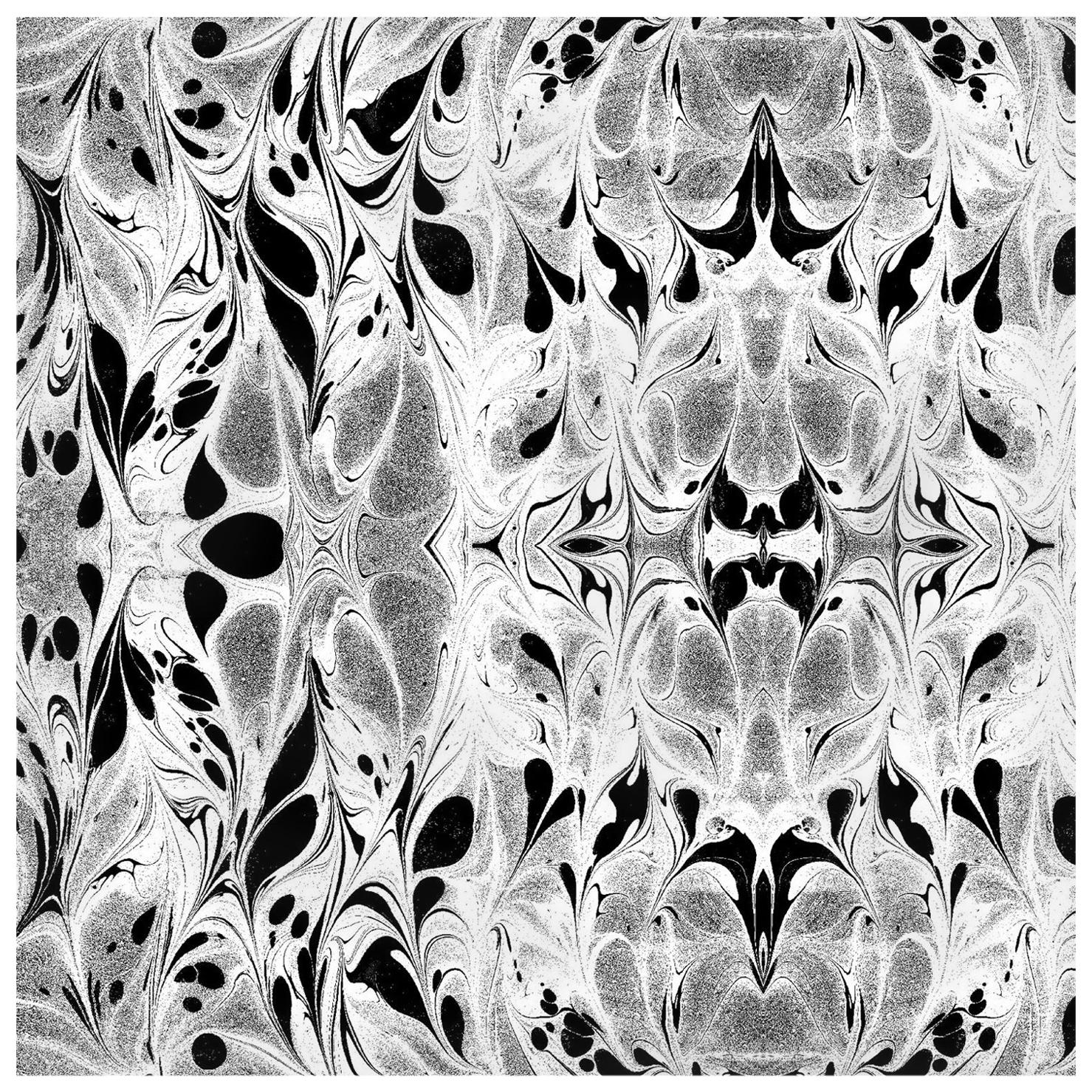 "Fluid" Marbleized Pattern in Black and White Color-Way, on Smooth Paper For Sale