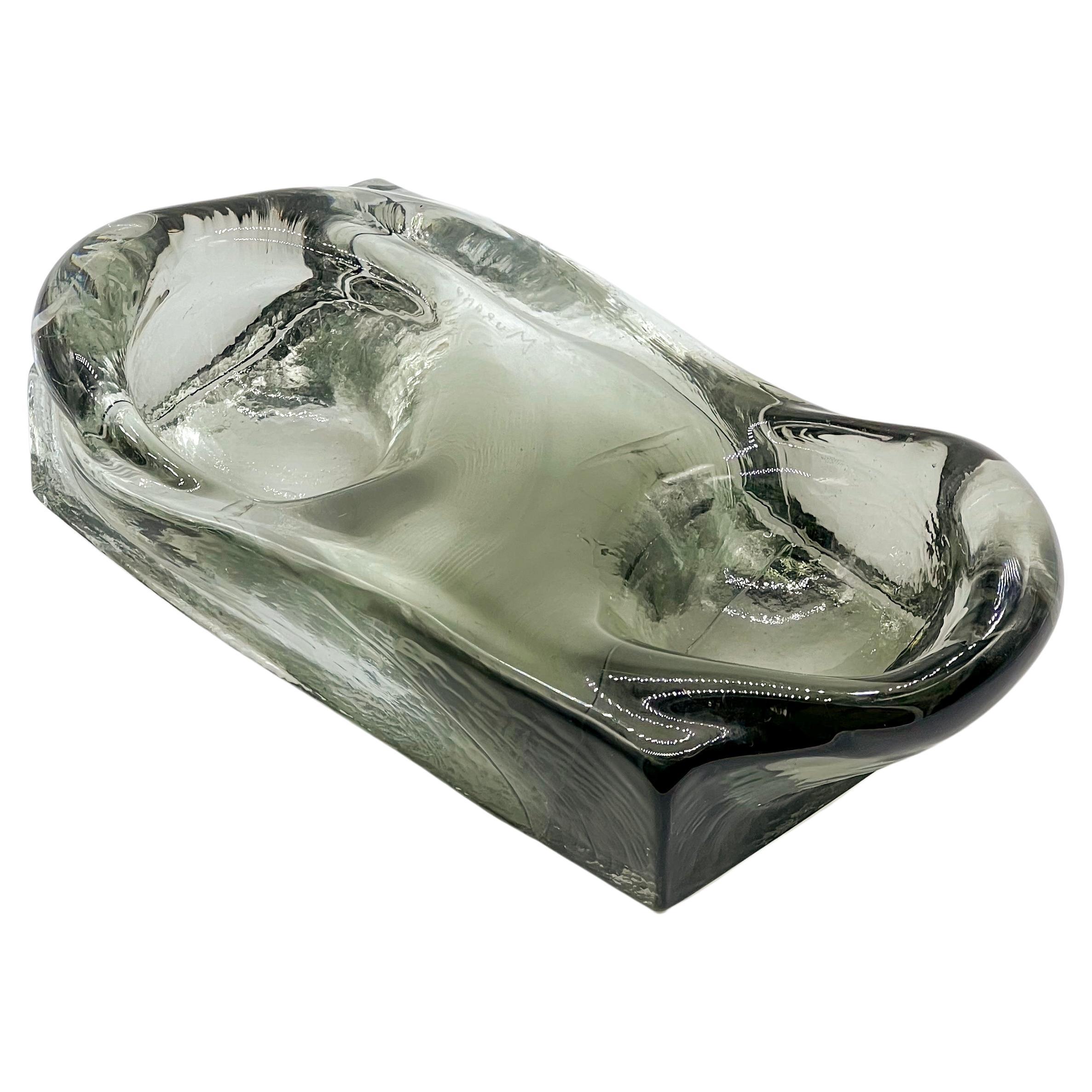 Fluid Murano sculpture, centerpiece, decorative object in grey glass, signed For Sale