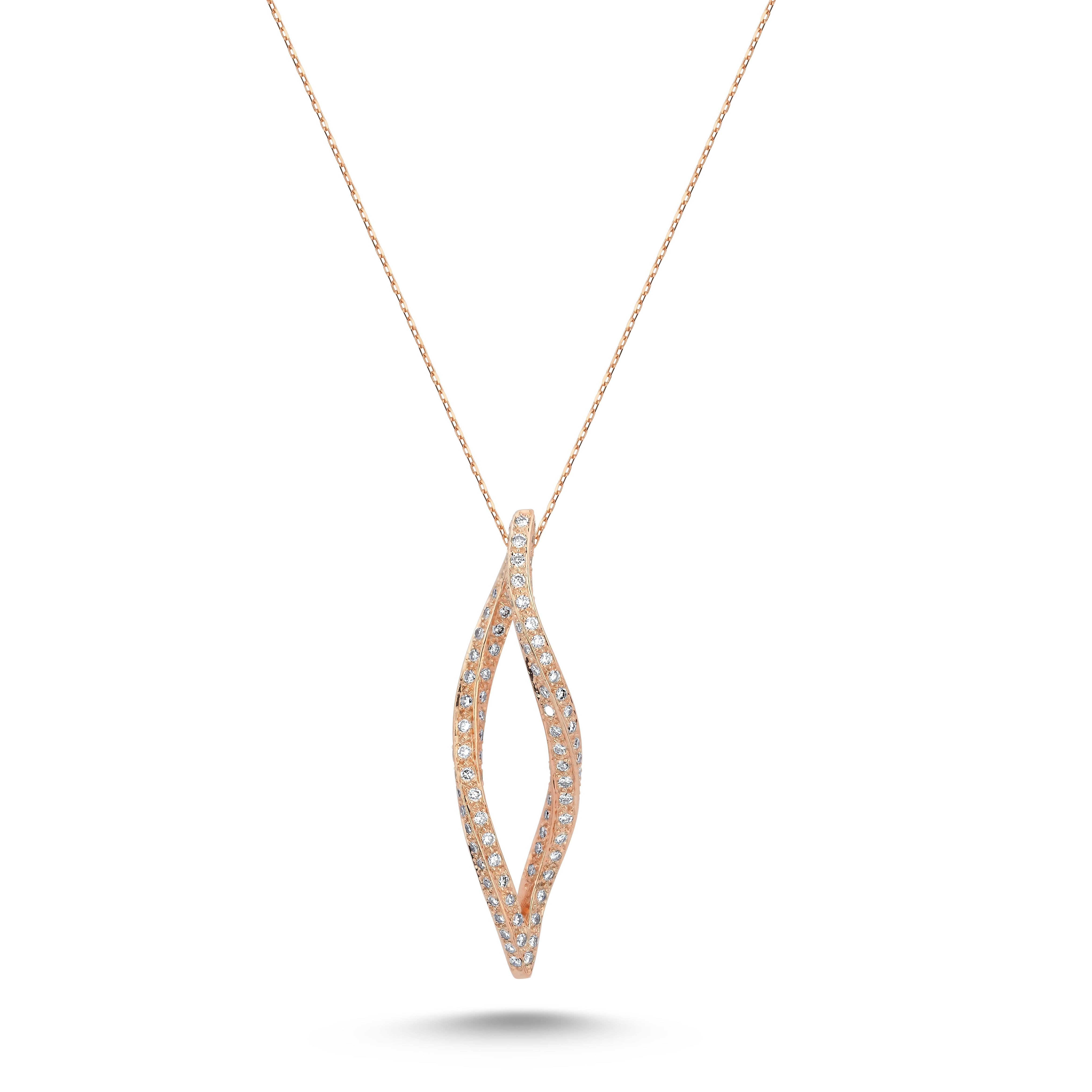 Brilliant Cut Fluid Shaped 18 K Rose Gold Diamond Necklace For Sale